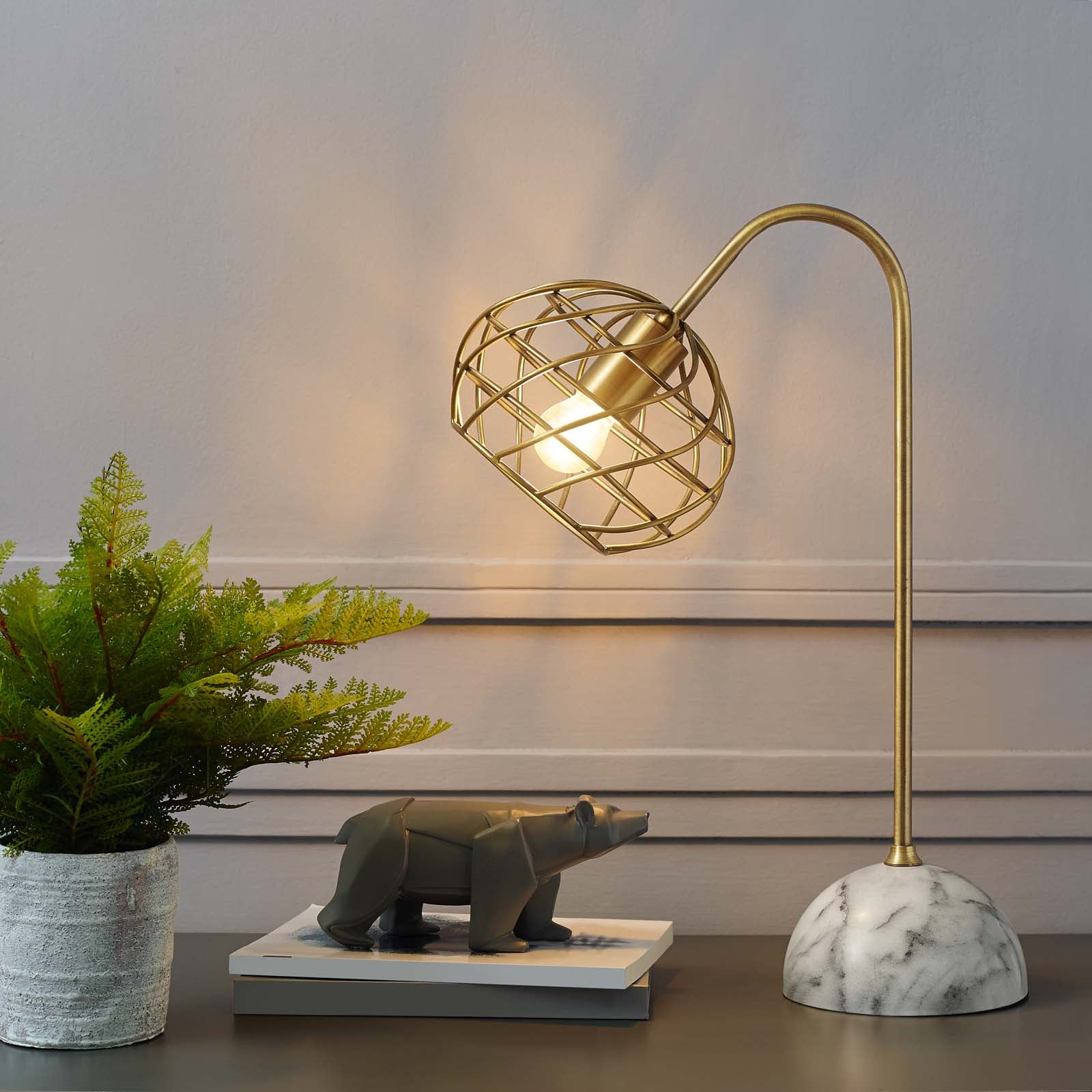Modway Table Lamps - Salient Marble Table Lamp Brass And White