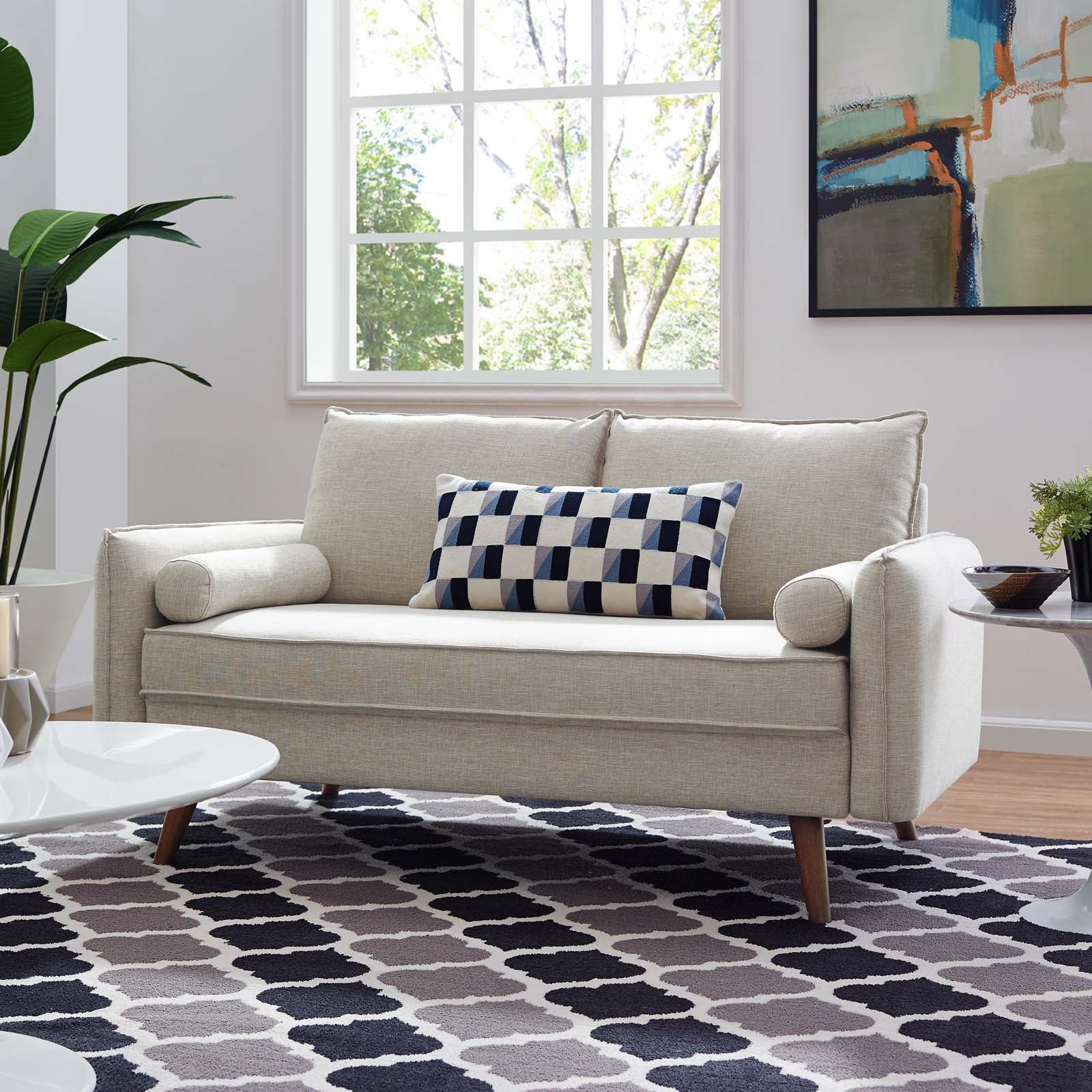 Modway Loveseats - Revive Upholstered Fabric Loveseat Beige