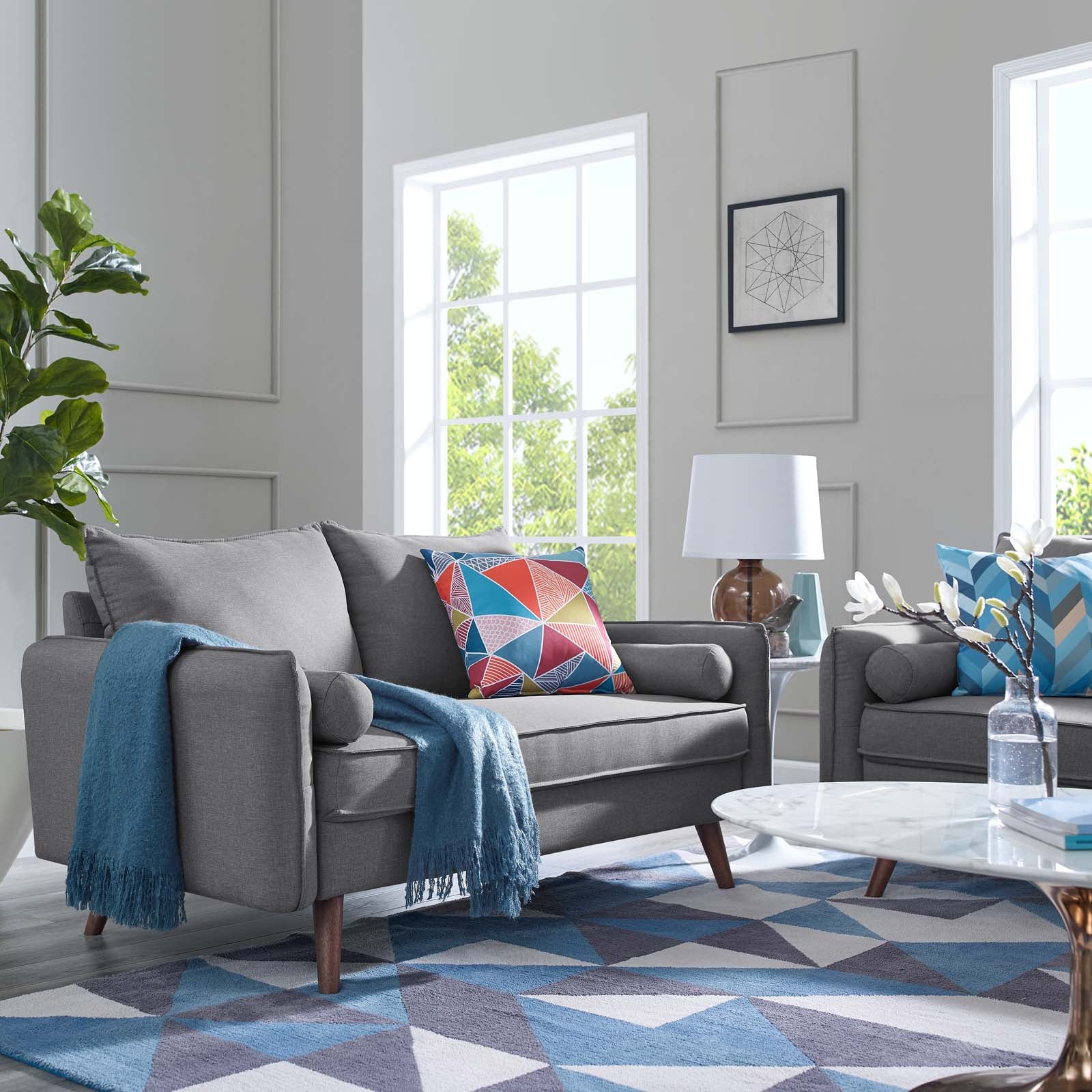 Modway Loveseats - Revive Upholstered Fabric Loveseat Light Gray