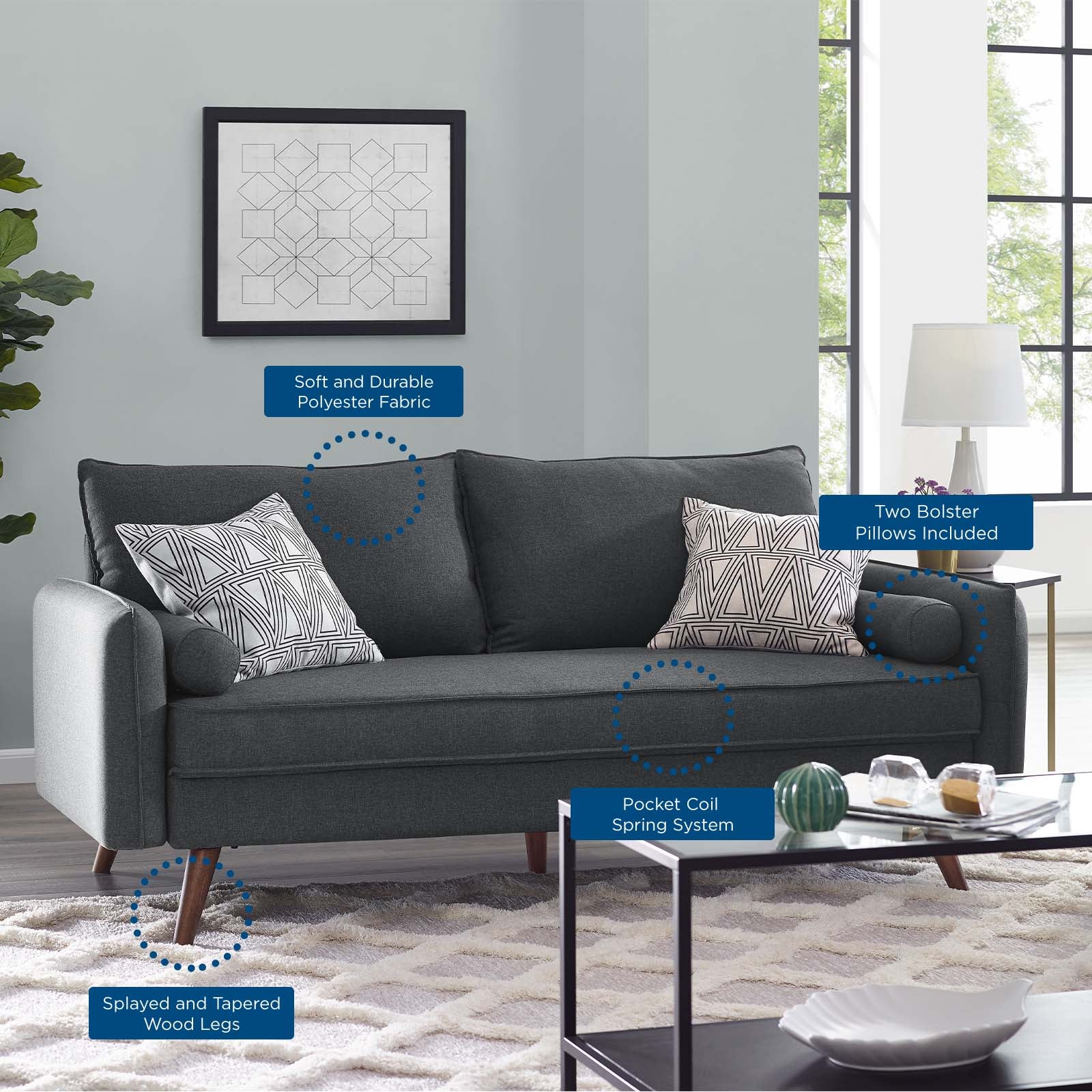 Modway Sofas & Couches - Revive Upholstered Fabric Sofa Gray