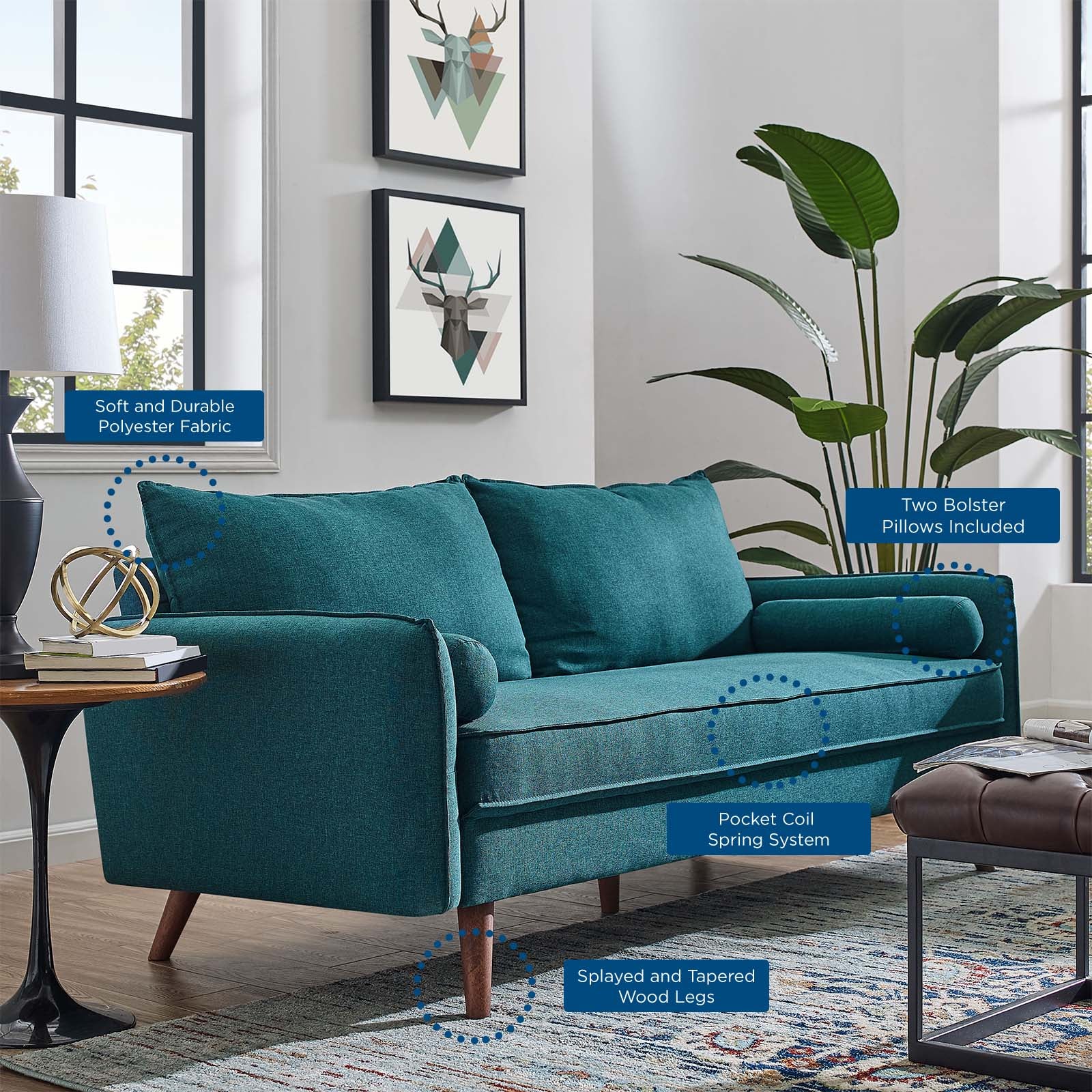Modway Sofas & Couches - Revive Upholstered Fabric Sofa Teal