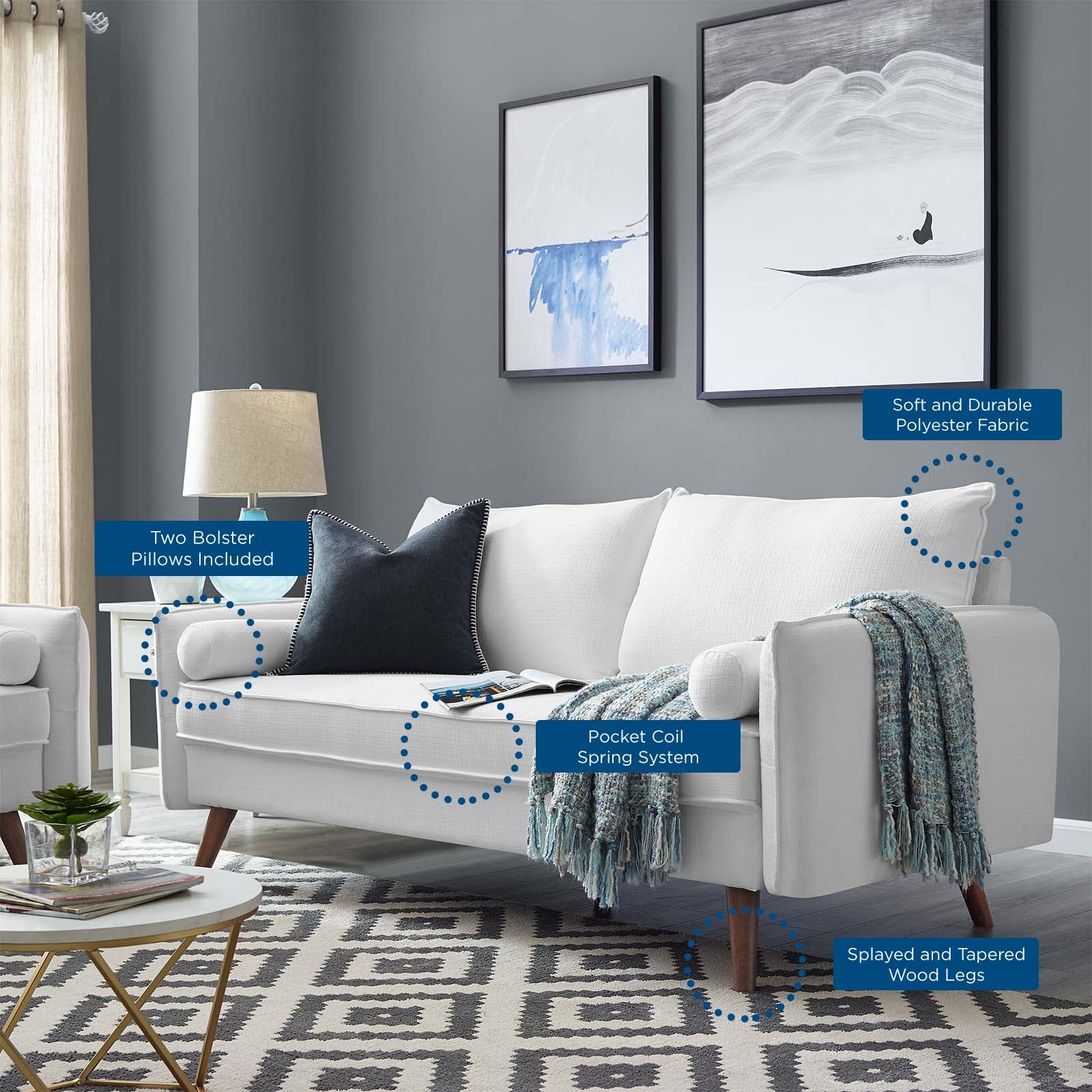 Modway Sofas & Couches - Revive Upholstered Fabric Sofa White