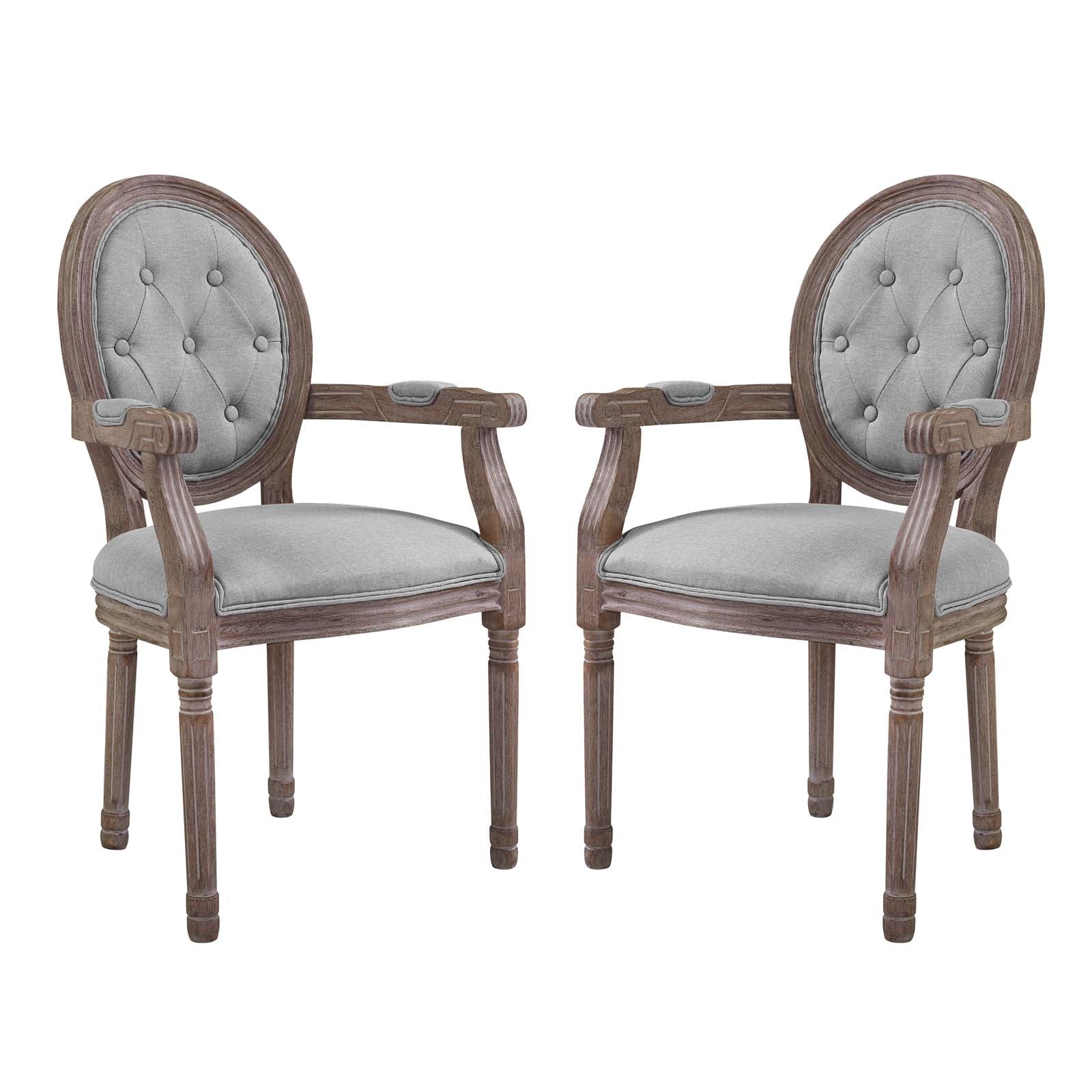 Modway Dining Chairs - Arise Vintage French Upholstered Fabric Dining Armchair ( Set of 2 ) Light Gray