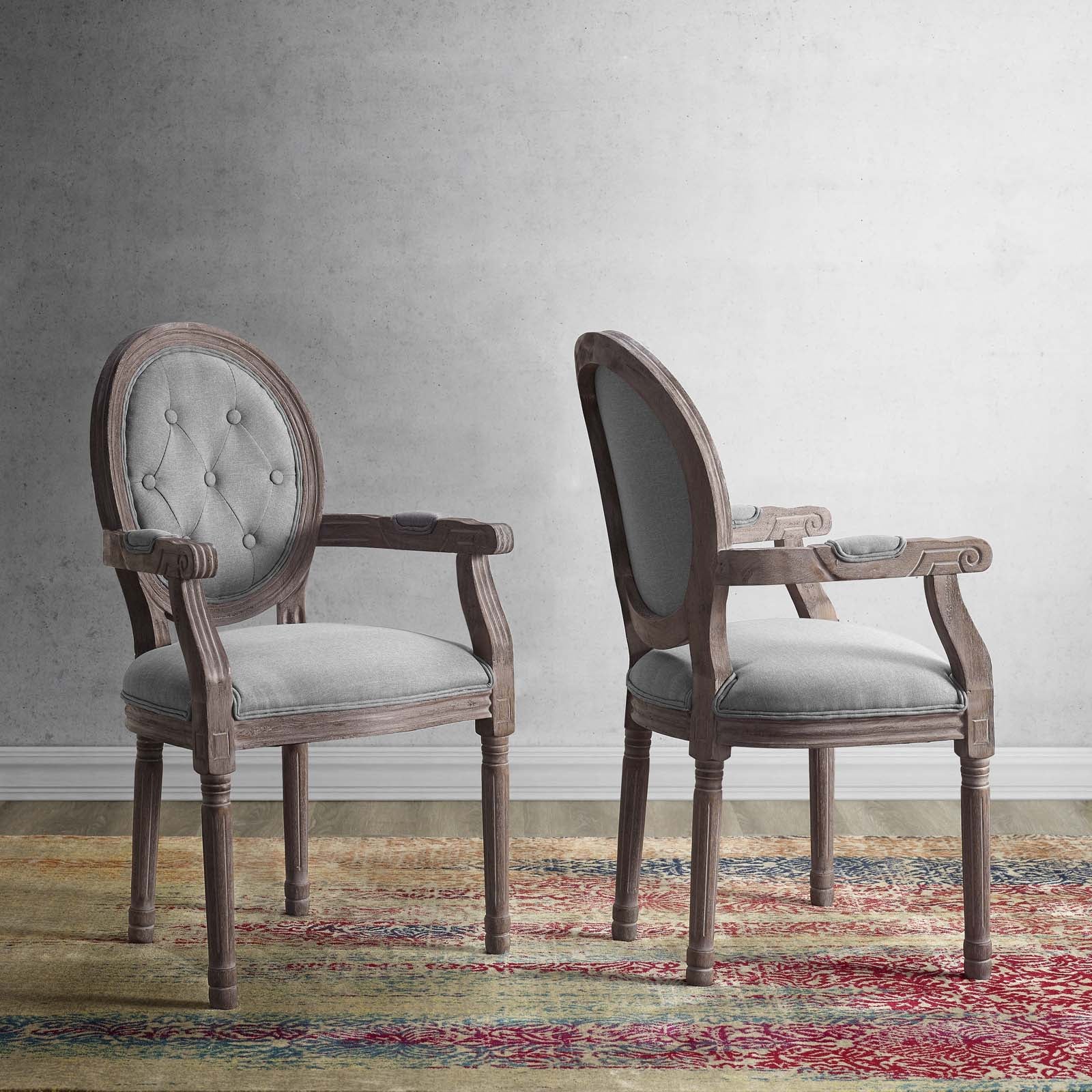 Modway Dining Chairs - Arise Vintage French Upholstered Fabric Dining Armchair ( Set of 2 ) Light Gray