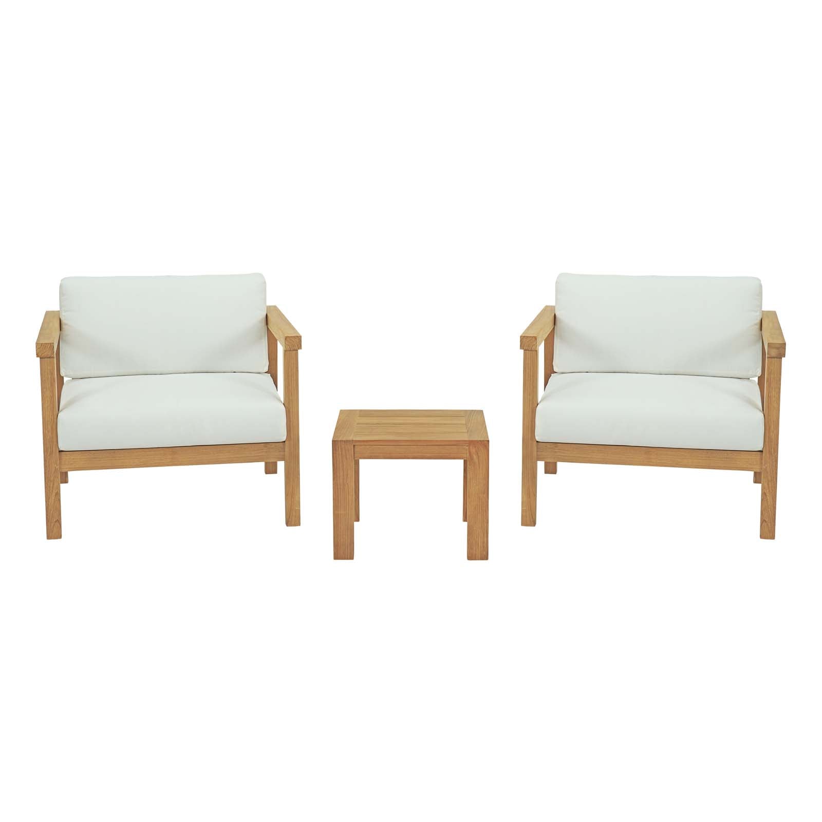 Modway Outdoor Sofas - Bayport-3-Piece-Outdoor-Patio-Teak-Set-Natural-White