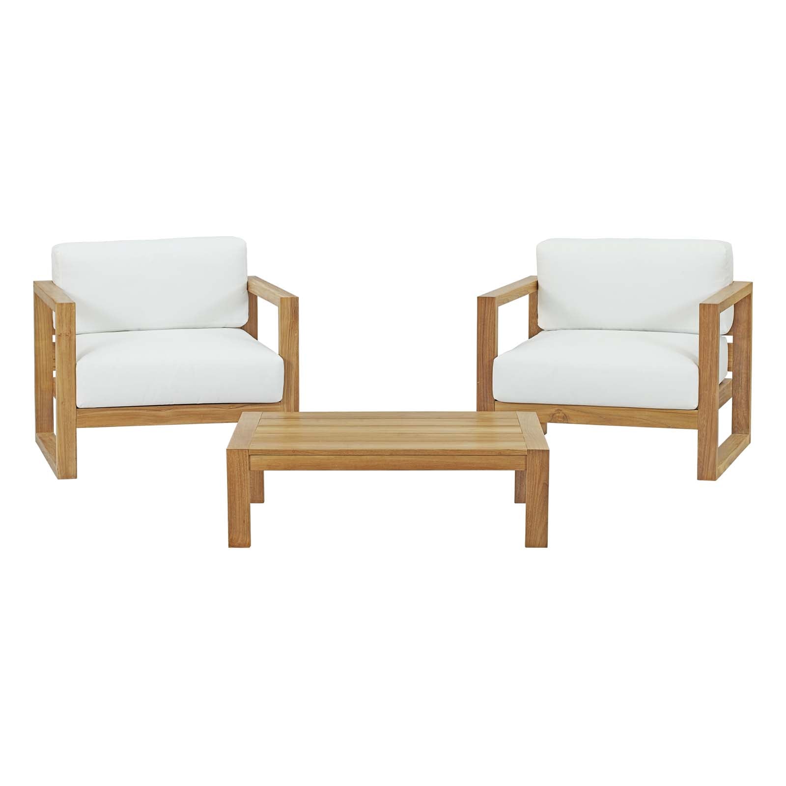 Modway Outdoor Conversation Sets - Upland 3 Piece Outdoor Patio Teak Set Natural White