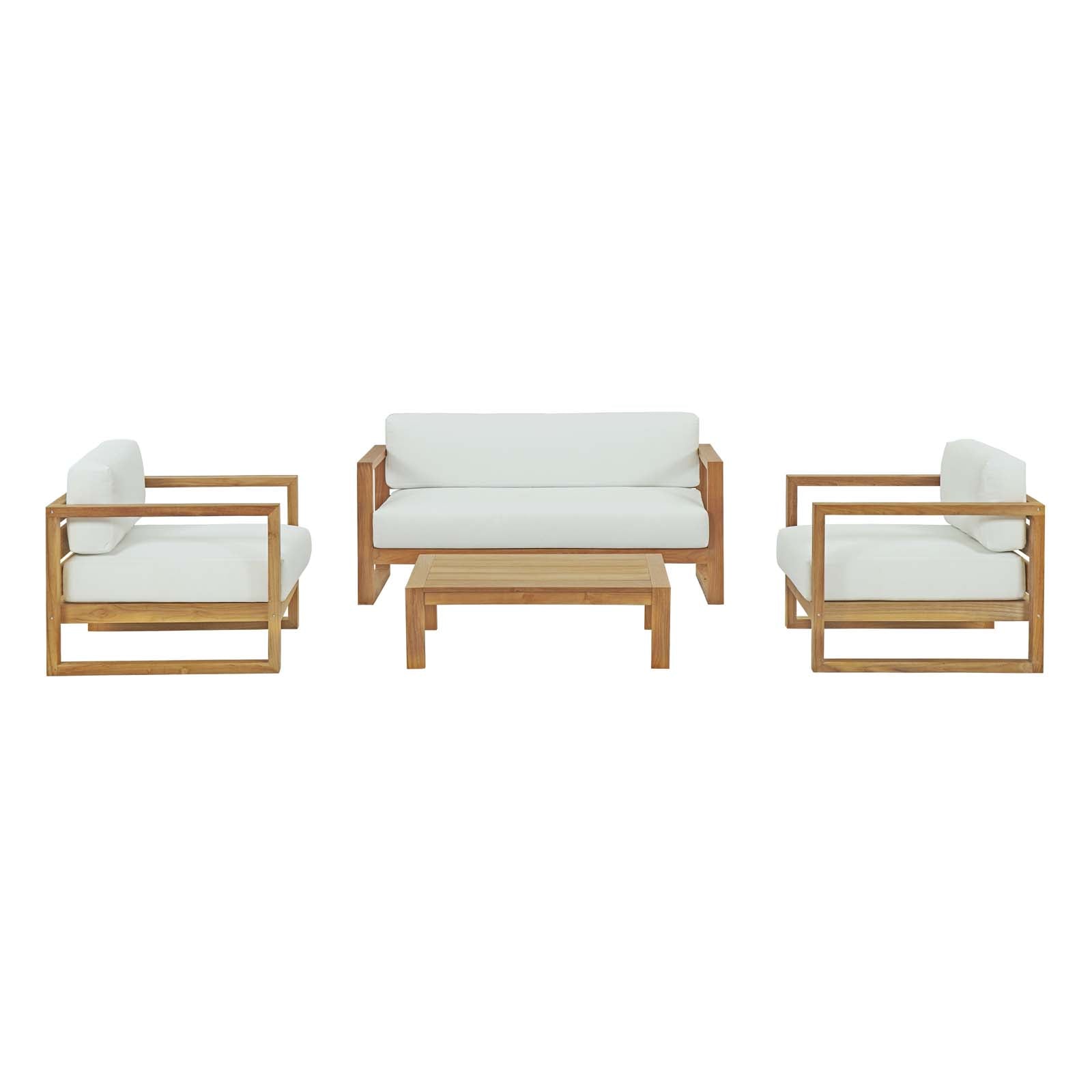 Modway Outdoor Conversation Sets - Upland 4 Piece Outdoor Patio Teak Set Natural White