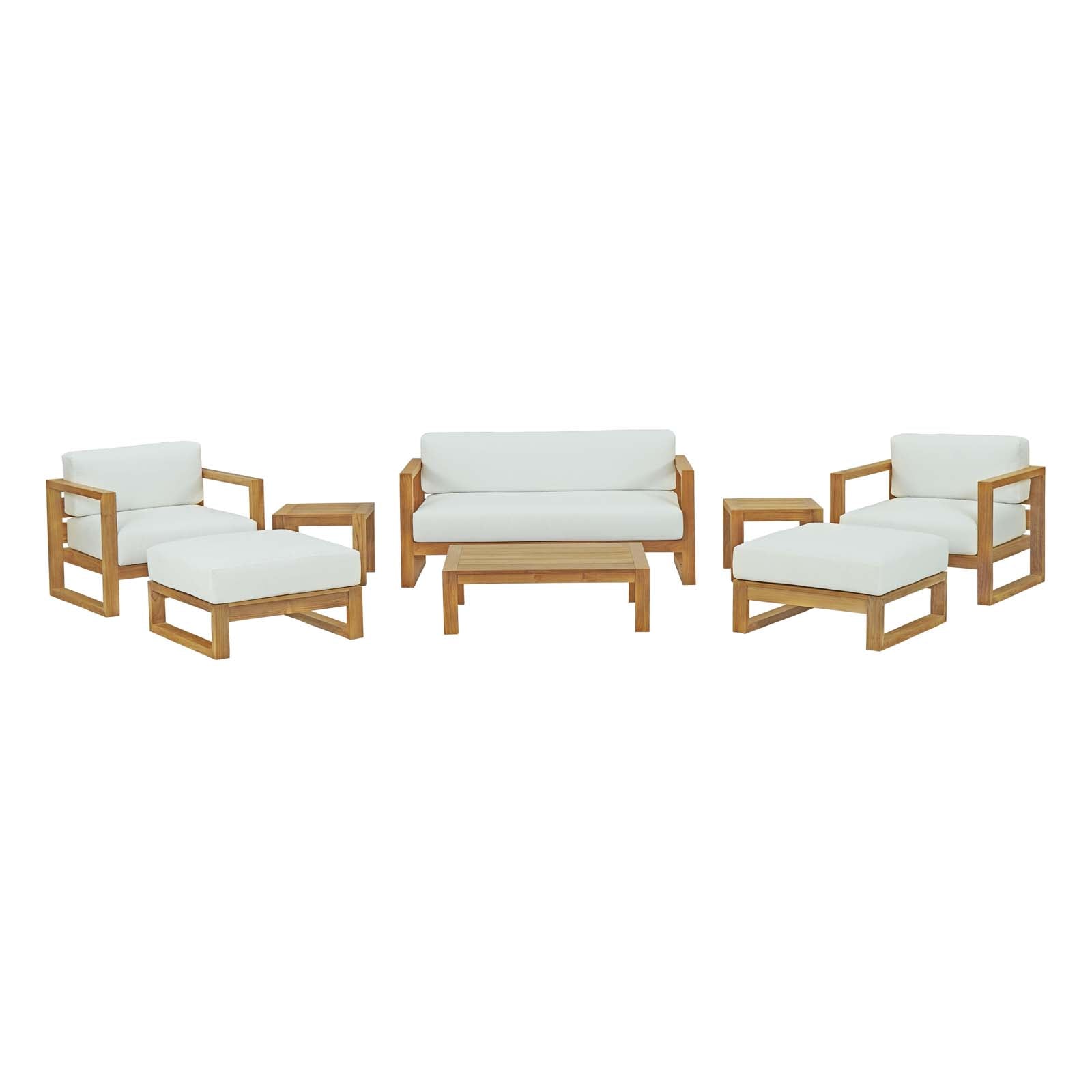 Modway Outdoor Conversation Sets - Upland 8 Piece Outdoor Patio Teak Set Natural White