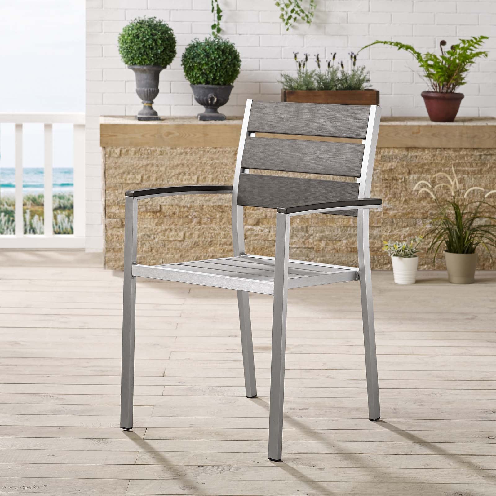 Modway Outdoor Dining Chairs - Shore Dining Chair Silver & Gray