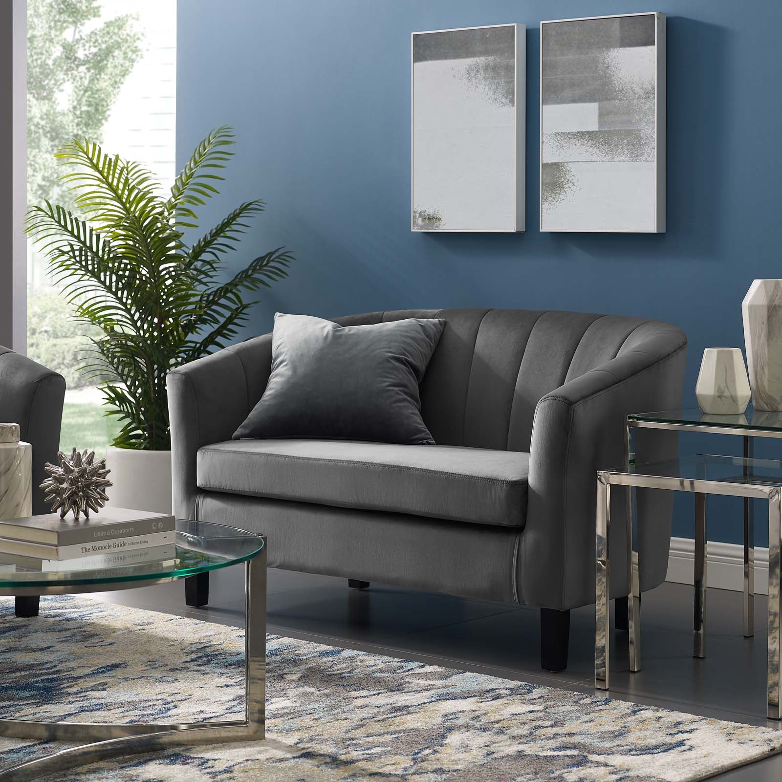 Modway Loveseats - Prospect Channel Tufted Performance Velvet Loveseat Gray