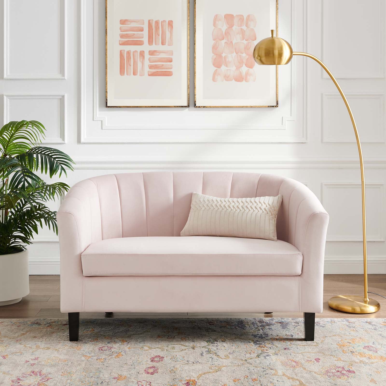 Modway Loveseats - Prospect Channel Tufted Performance Velvet Loveseat Pink