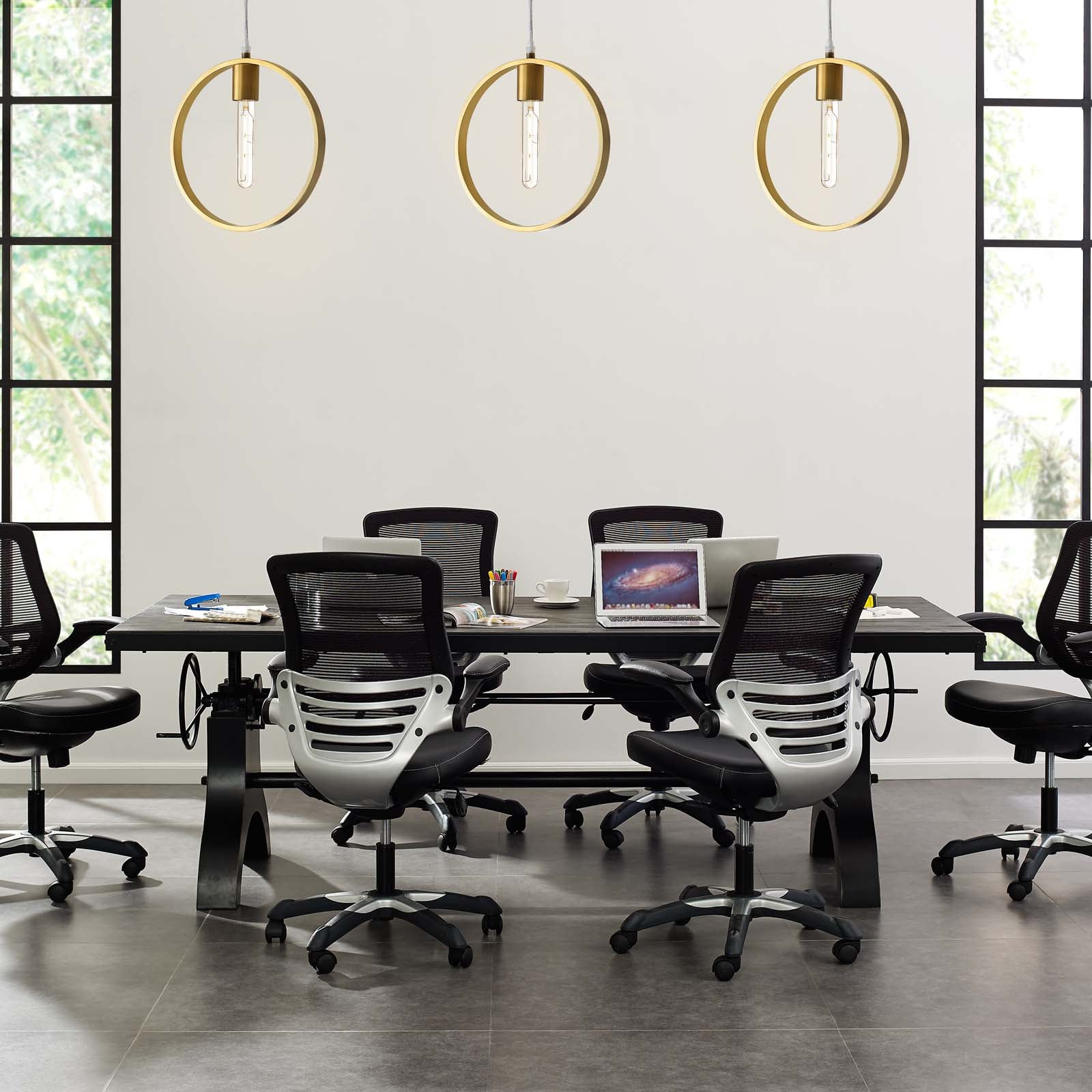 Modway Dining Tables - Genuine 96" Crank Height Adjustable Rectangle Dining and Conference Table Black