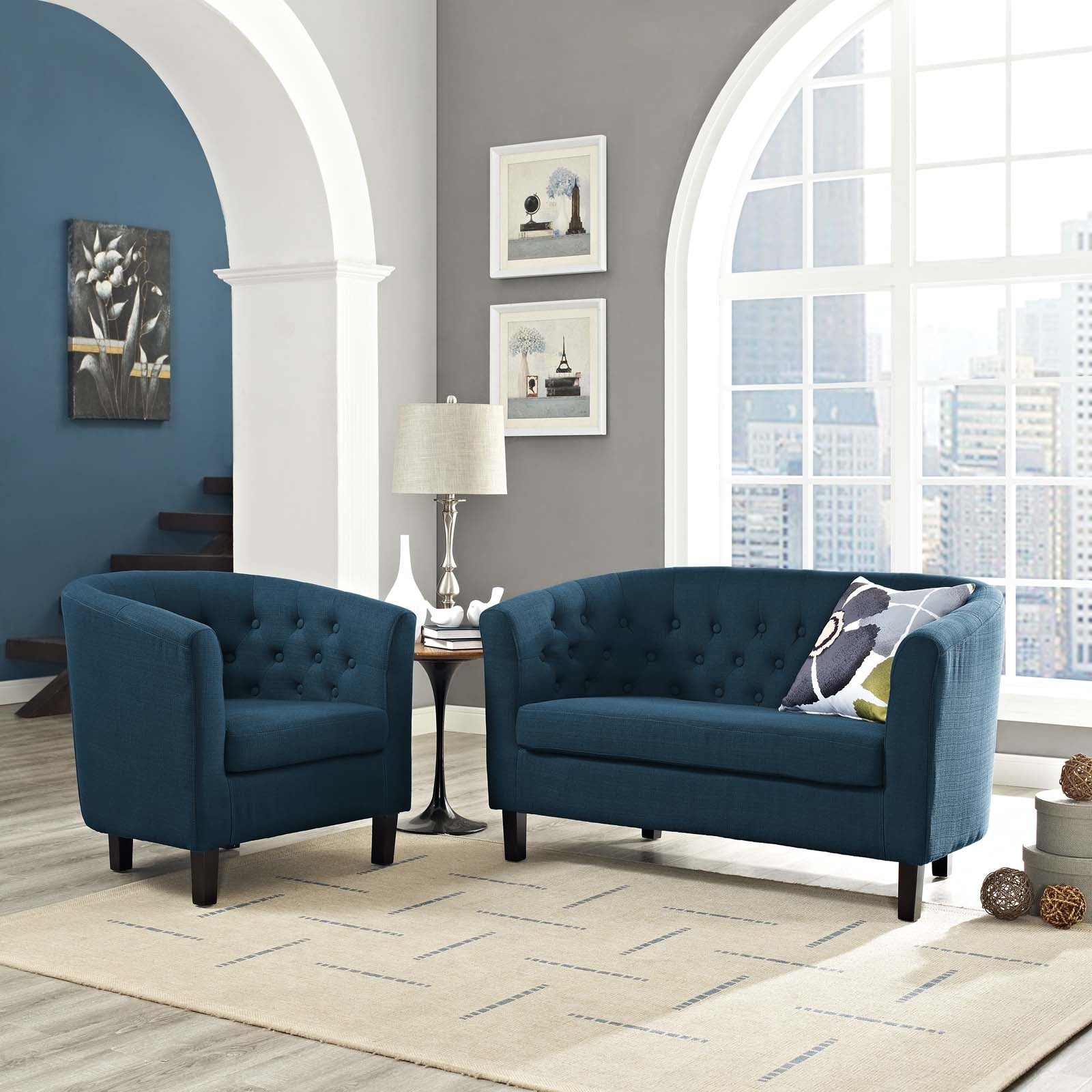 Modway Living Room Sets - Prospect 2 Piece Upholstered Fabric Loveseat and Armchair Set Azure