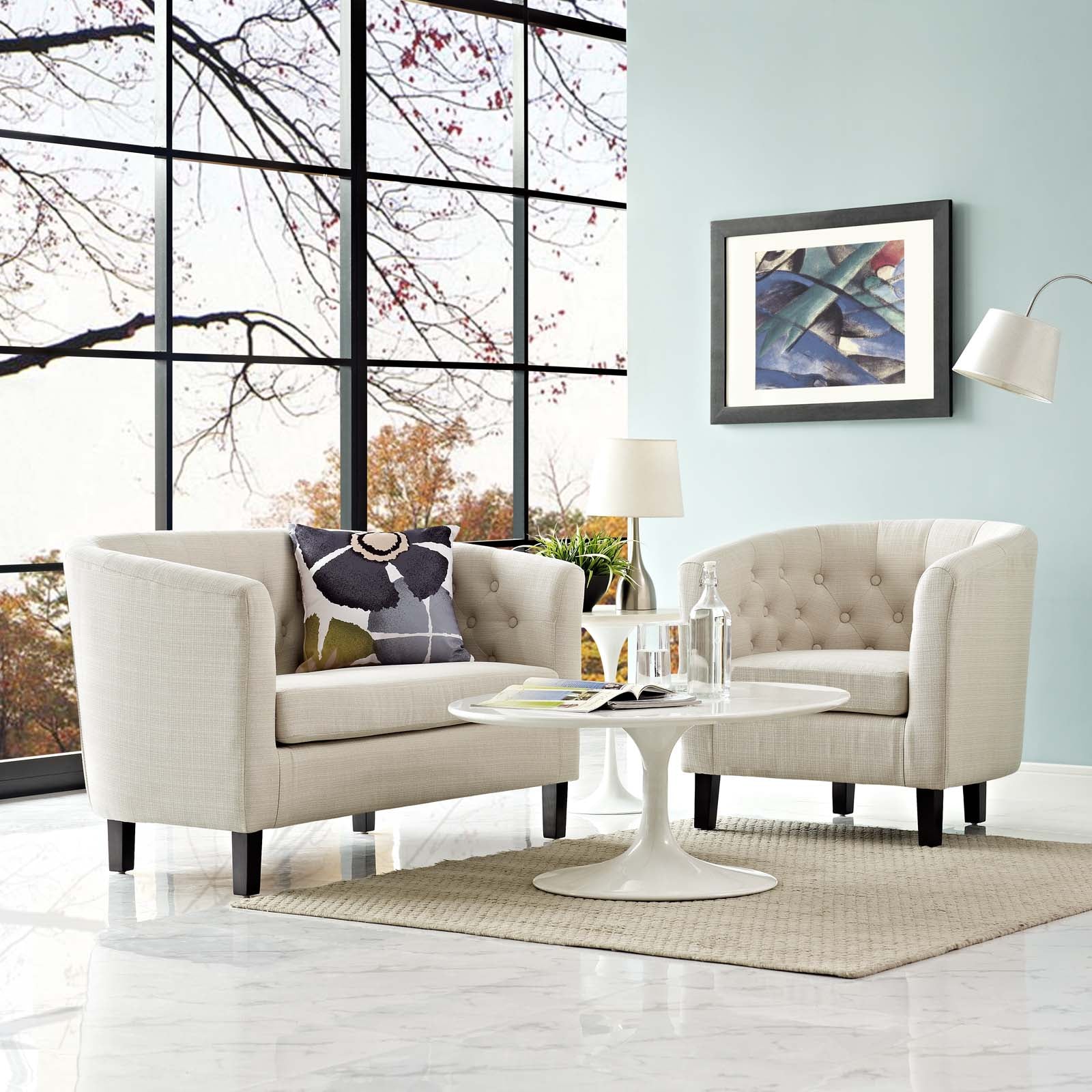 Modway Living Room Sets - Prospect 2 Piece Upholstered Fabric Loveseat and Armchair Set Beige