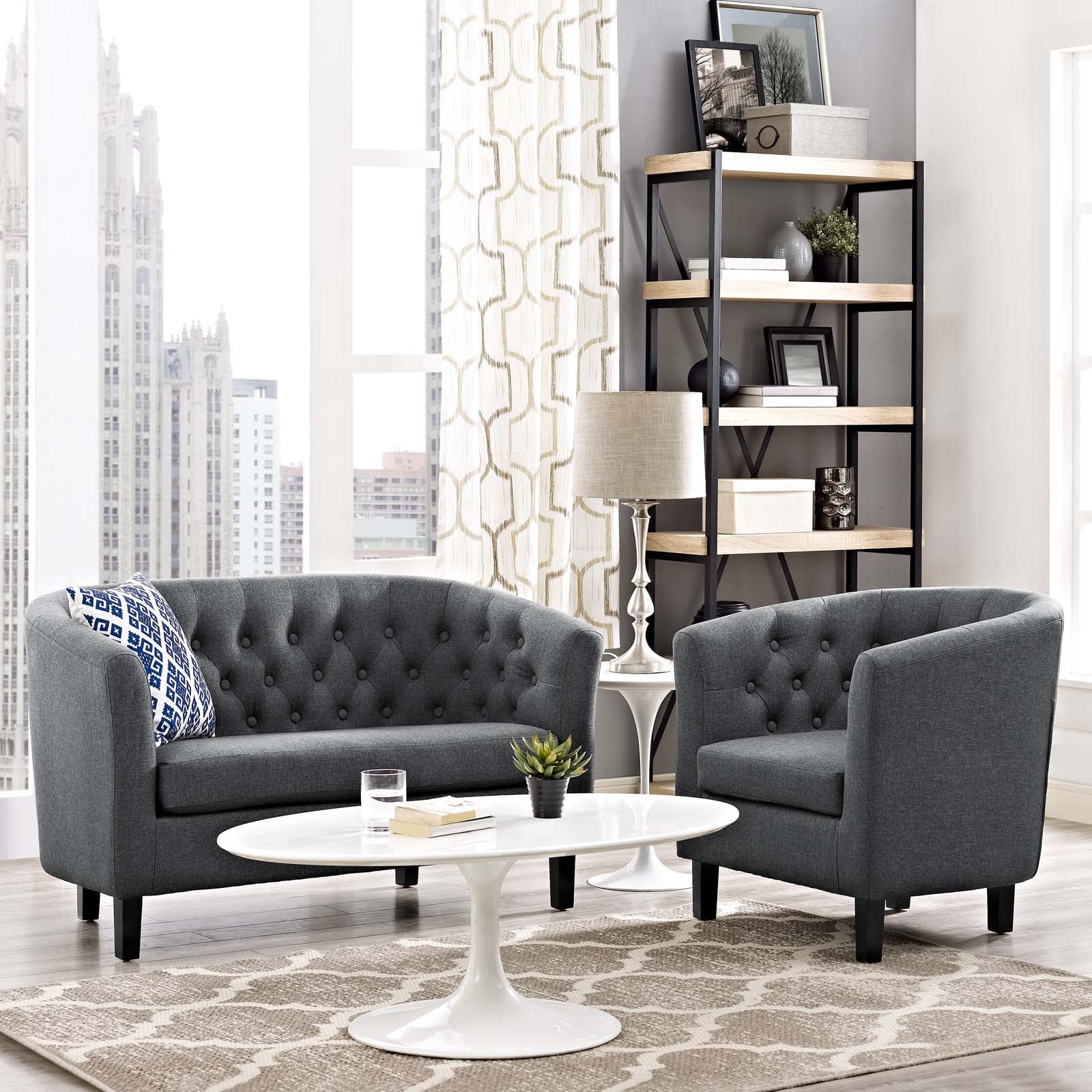 Modway Living Room Sets - Prospect 2 Piece Upholstered Fabric Loveseat and Armchair Set Gray