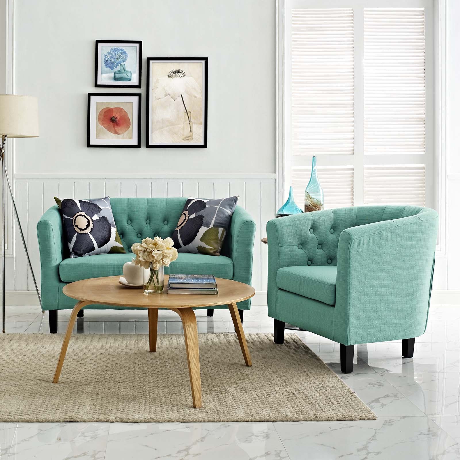 Modway Living Room Sets - Prospect 2 Piece Upholstered Fabric Loveseat and Armchair Set Laguna