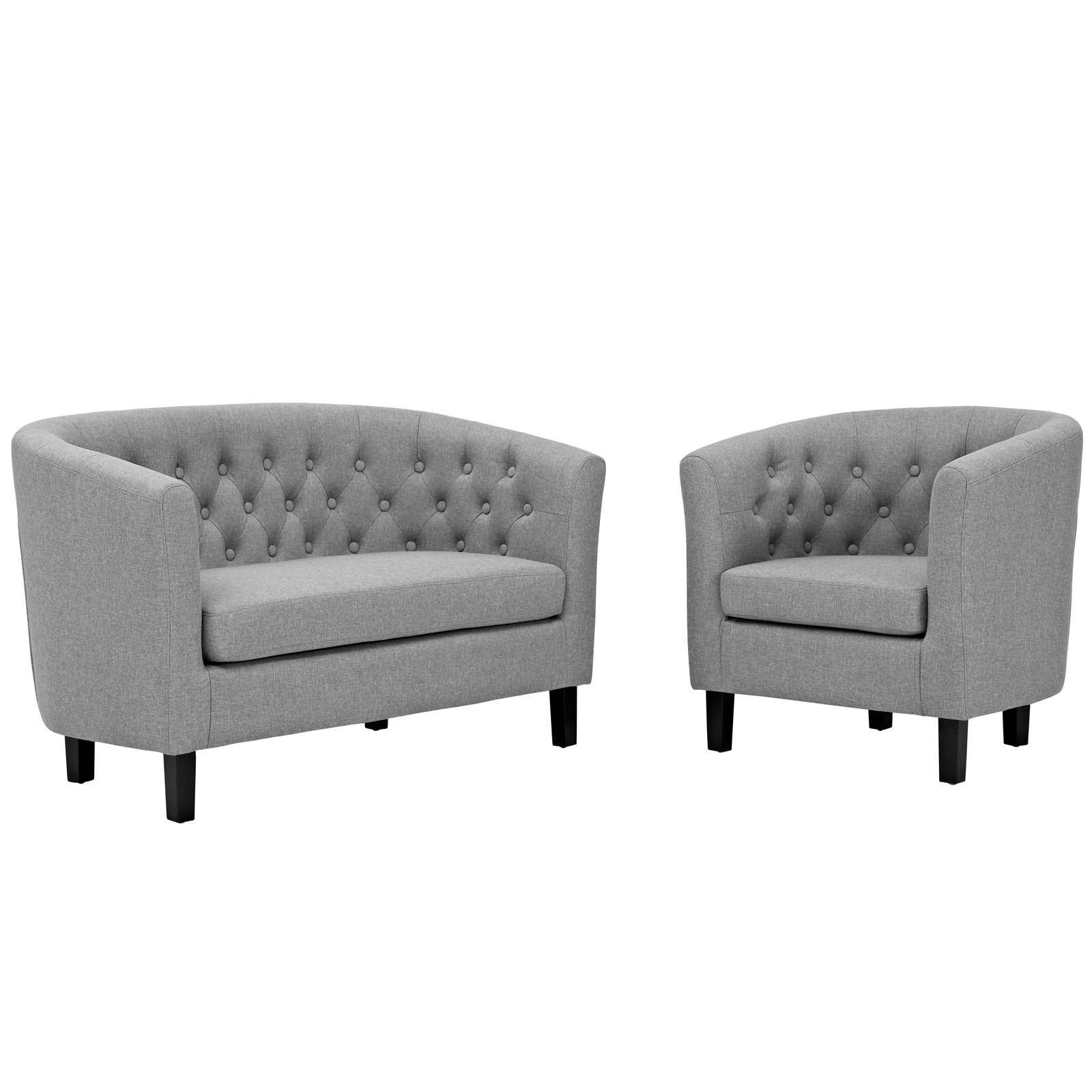 Modway Living Room Sets - Prospect 2 Piece Upholstered Fabric Loveseat and Armchair Set Light Gray