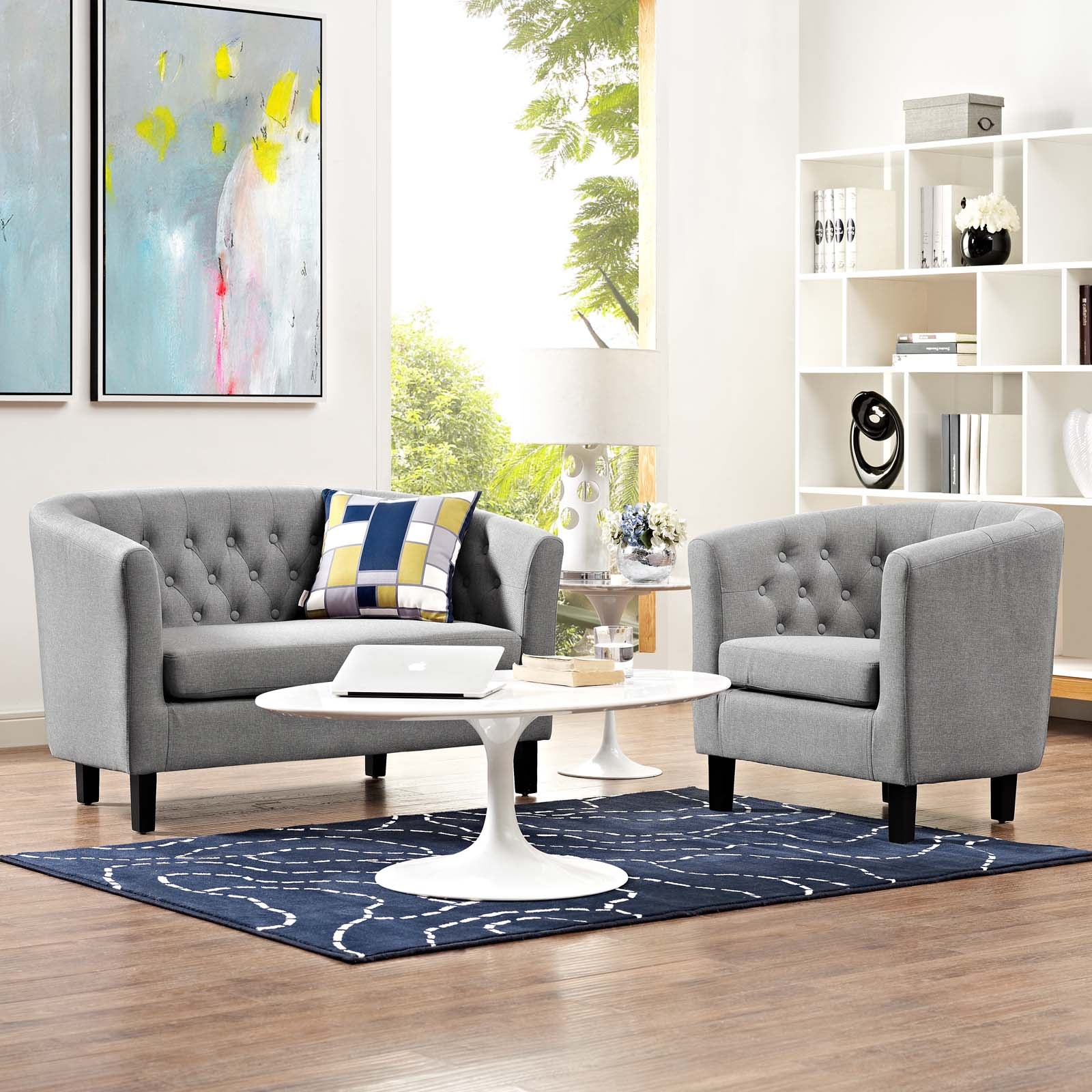 Modway Living Room Sets - Prospect 2 Piece Upholstered Fabric Loveseat and Armchair Set Light Gray