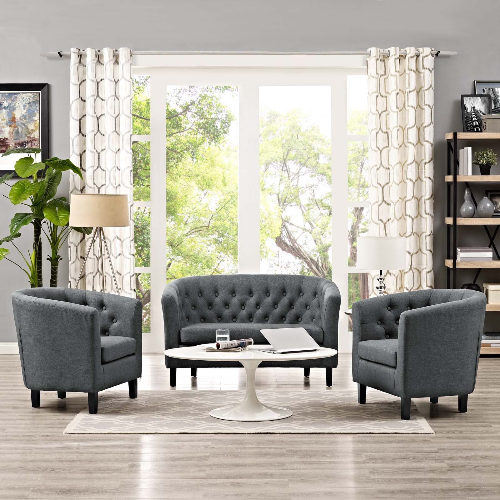 Modway Living Room Sets - Prospect 3 Piece Upholstered Fabric Loveseat and Armchair Set Gray
