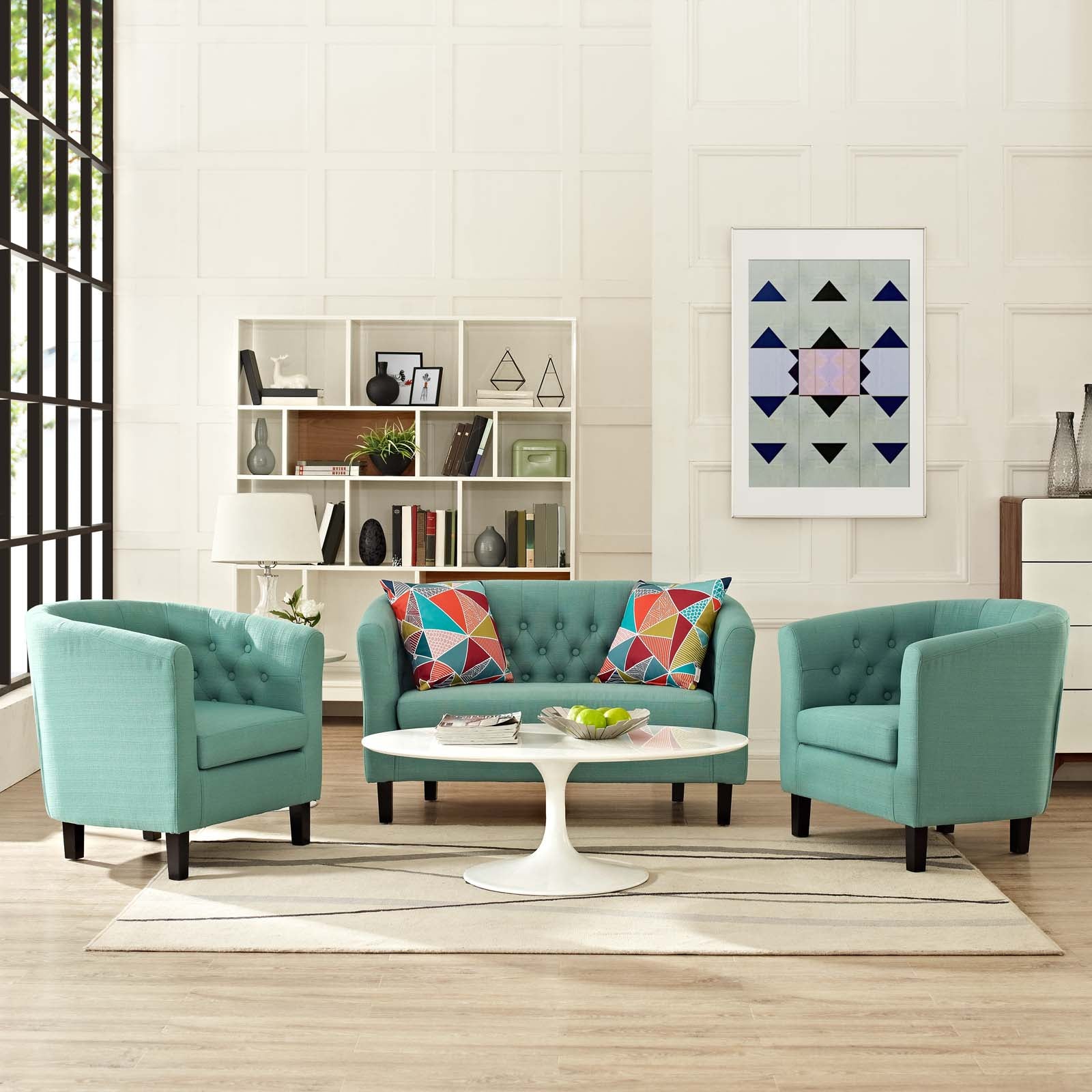 Modway Living Room Sets - Prospect 3 Piece Upholstered Fabric Loveseat and Armchair Set Laguna