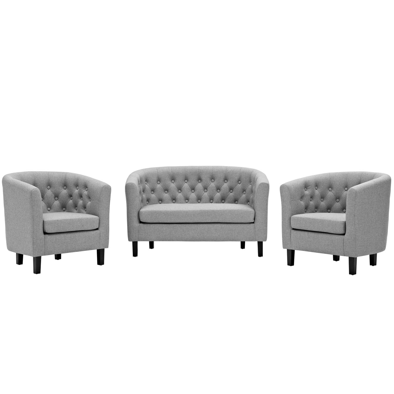 Modway Living Room Sets - Prospect 3 Piece Upholstered Fabric Loveseat and Armchair Set Light Gray