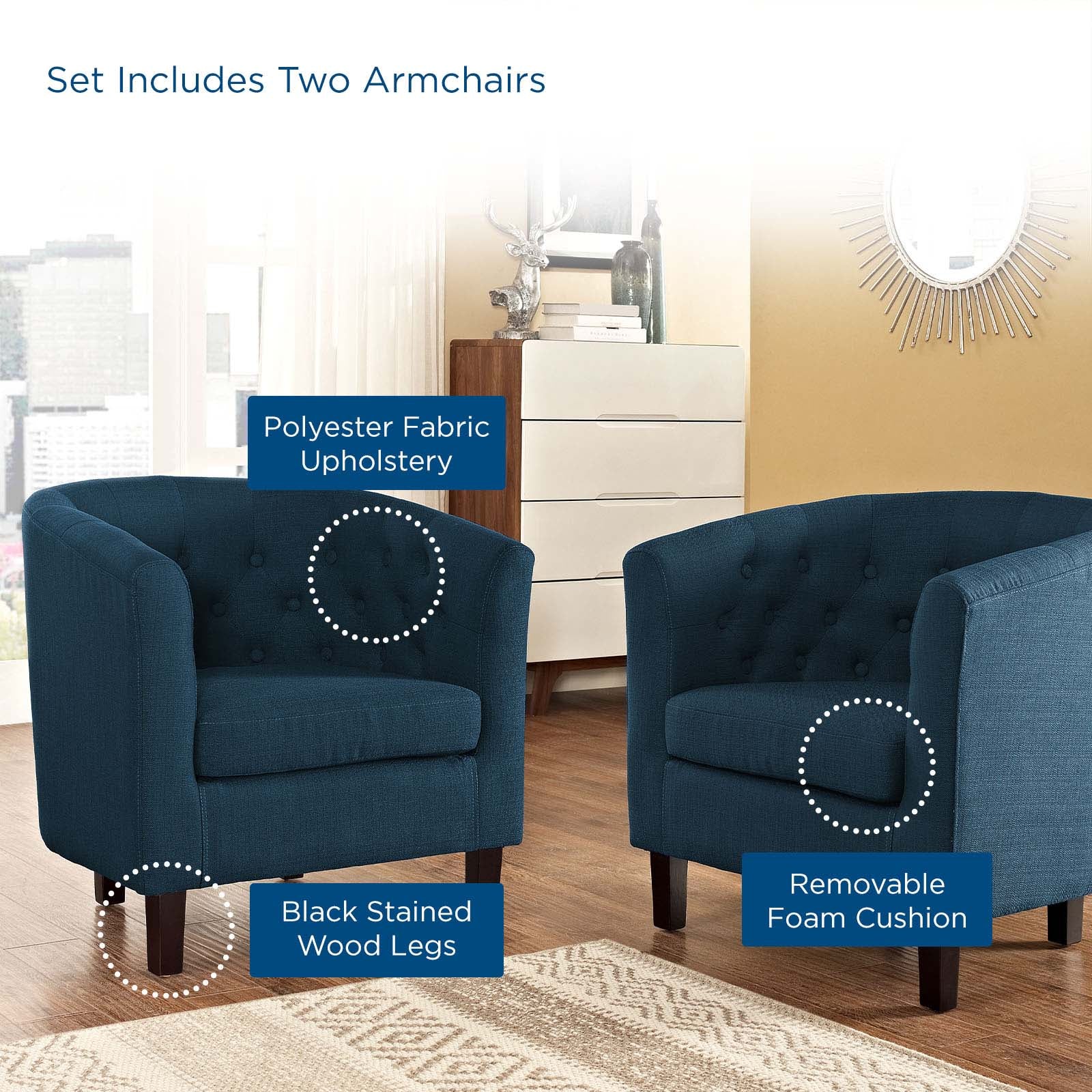 Modway Living Room Sets - Prospect 2 Piece Upholstered Fabric Armchair Set Azure