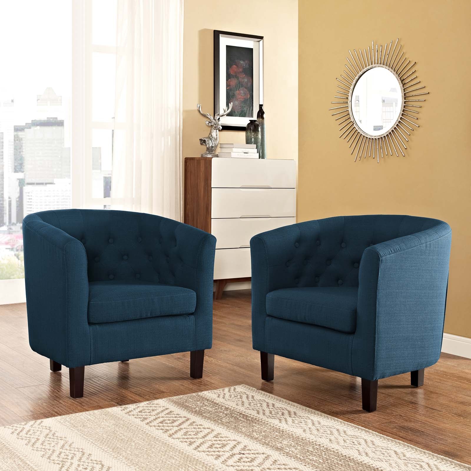 Modway Living Room Sets - Prospect 2 Piece Upholstered Fabric Armchair Set Azure