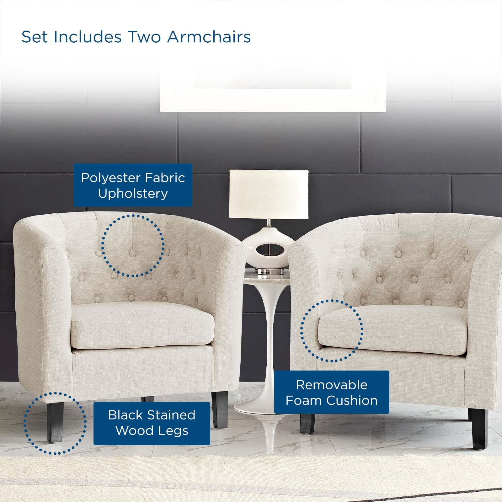 Modway Accent Chairs - Prospect 2 Piece Upholstered Fabric Armchair Set Beige