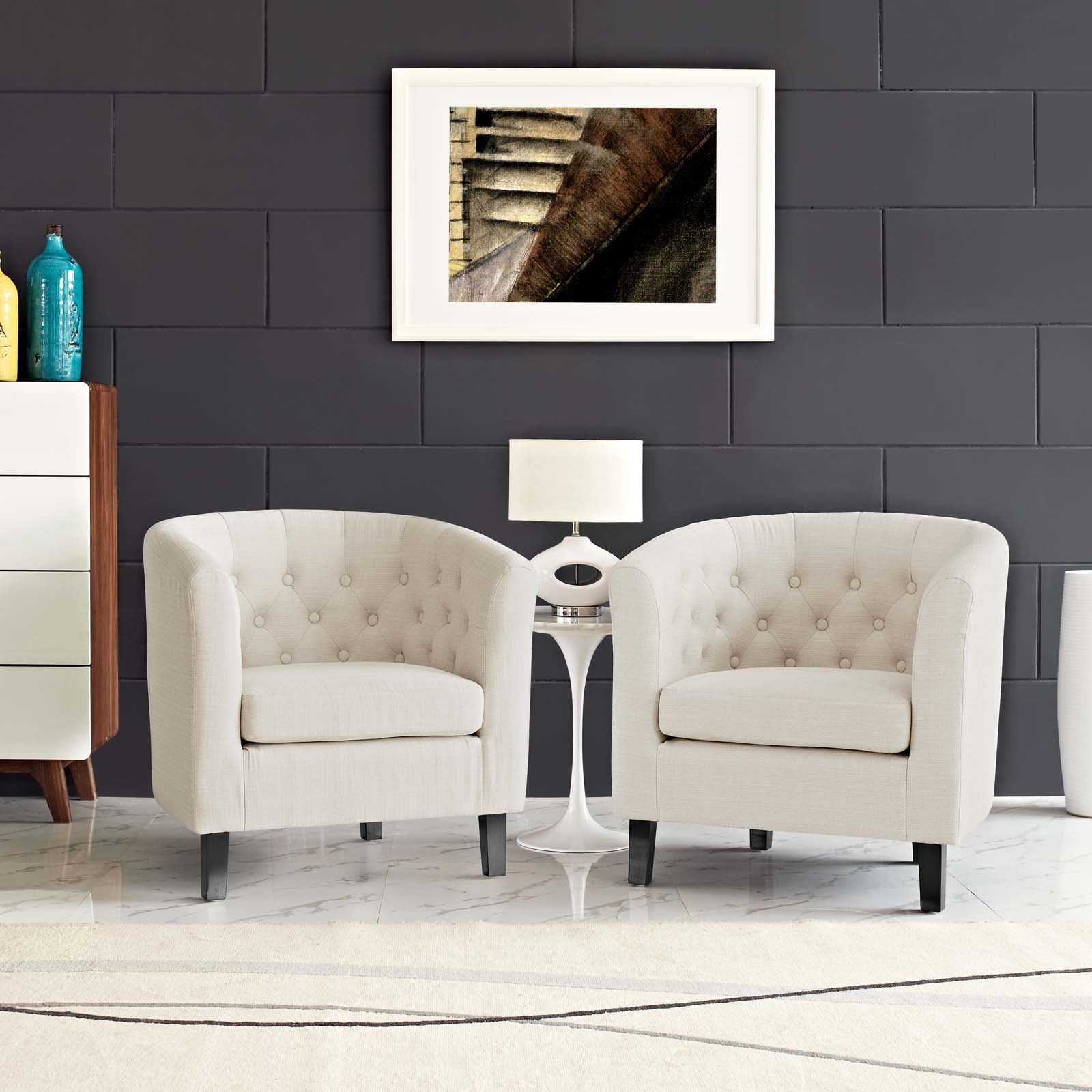 Modway Accent Chairs - Prospect 2 Piece Upholstered Fabric Armchair Set Beige