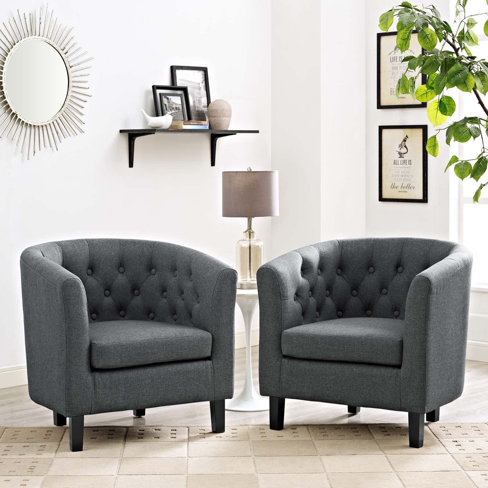 Modway Accent Chairs - Prospect 2 Piece Upholstered Fabric Armchair Set Gray