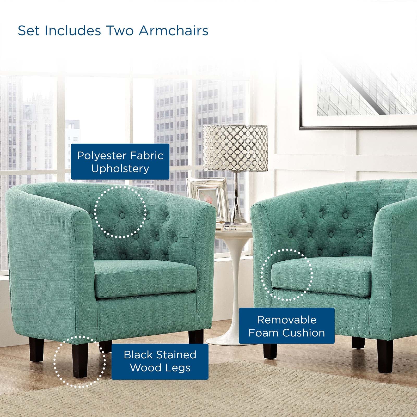 Modway Accent Chairs - Prospect 2 Piece Upholstered Fabric Armchair Set Laguna