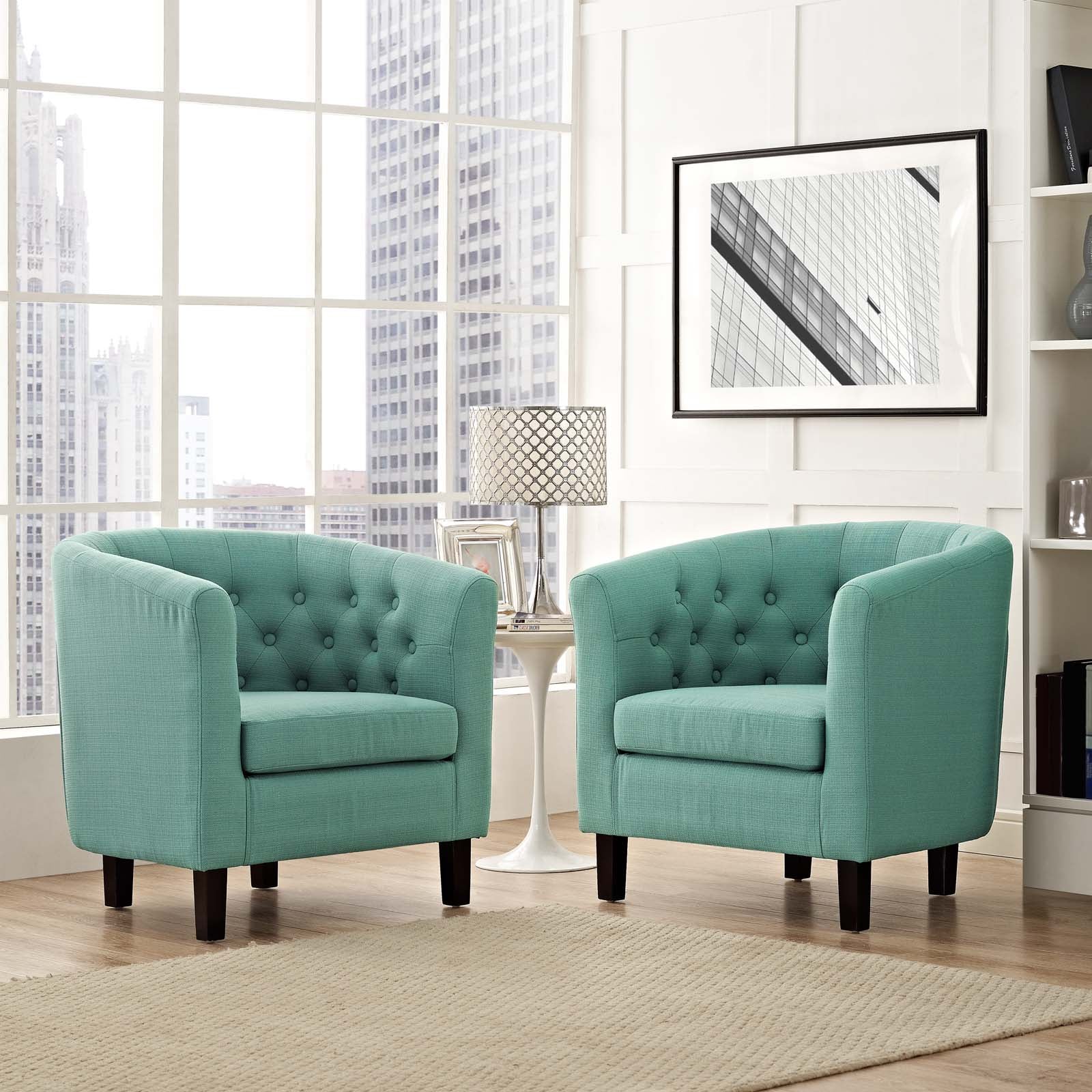Modway Accent Chairs - Prospect 2 Piece Upholstered Fabric Armchair Set Laguna