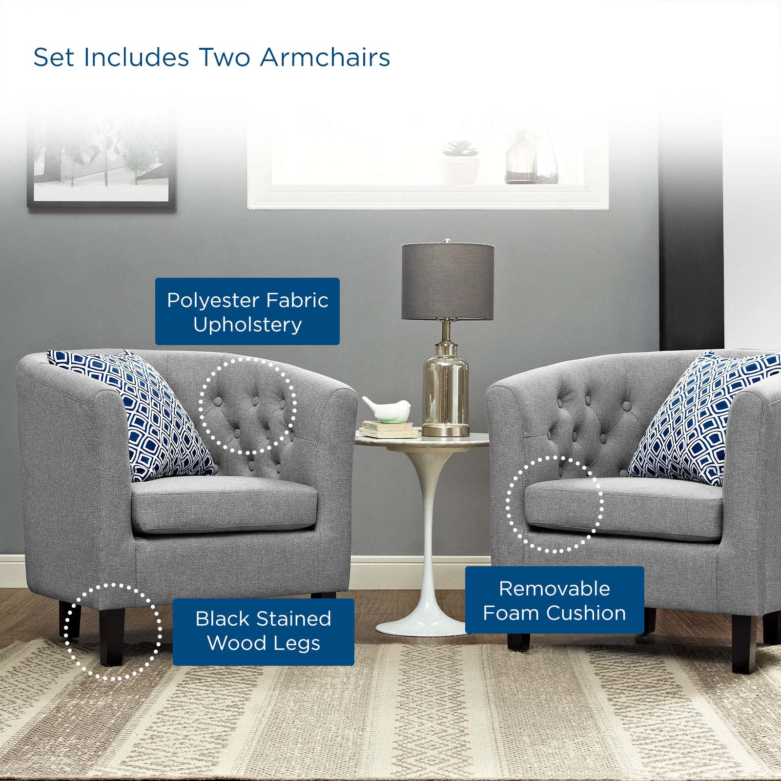 Modway Accent Chairs - Prospect 2 Piece Upholstered Fabric Armchair Set Light Gray