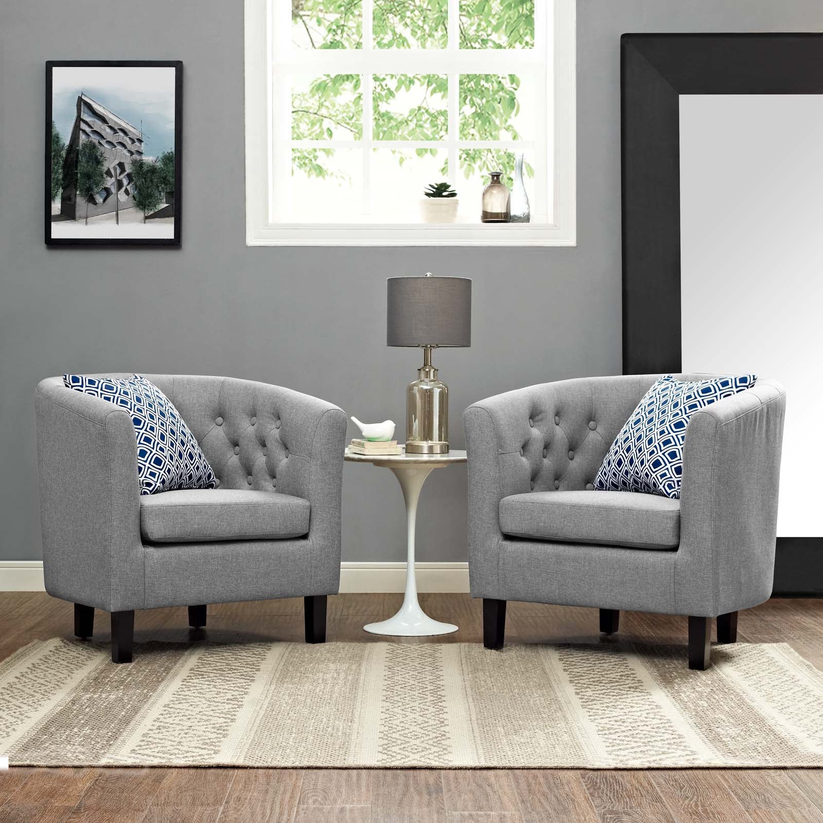 Modway Accent Chairs - Prospect 2 Piece Upholstered Fabric Armchair Set Light Gray