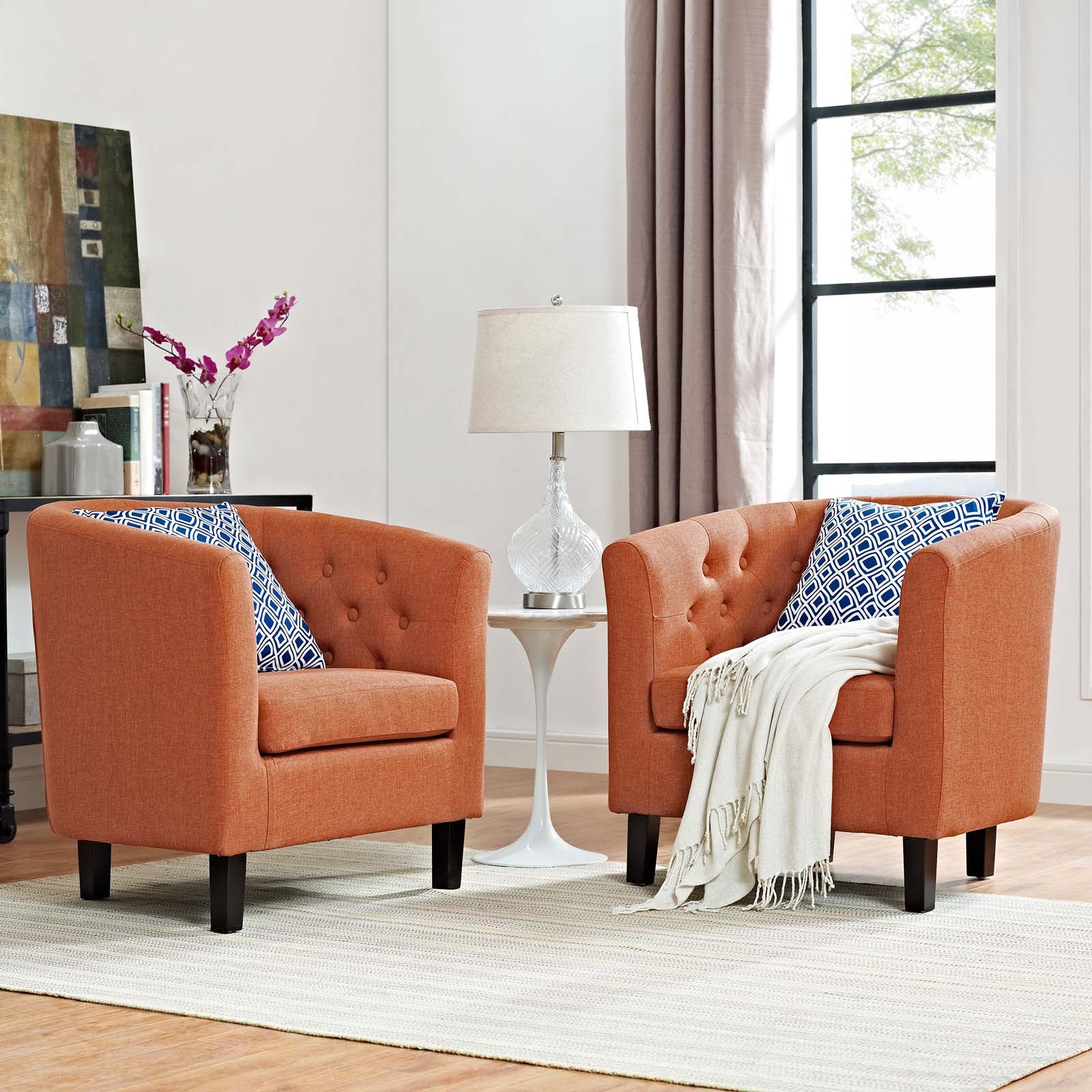 Modway Living Room Sets - Prospect 2 Piece Upholstered Fabric Armchair Set Orange