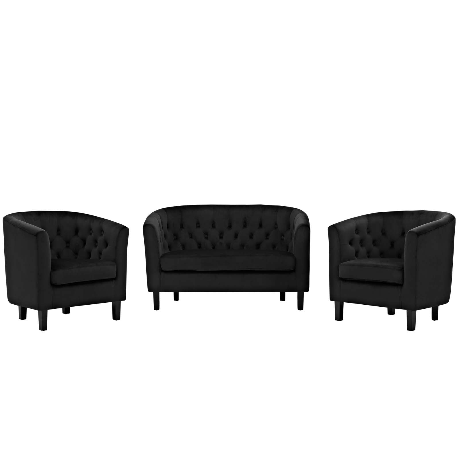 Modway Living Room Sets - Prospect 3 Piece Performance Velvet Loveseat and Armchair Set Black