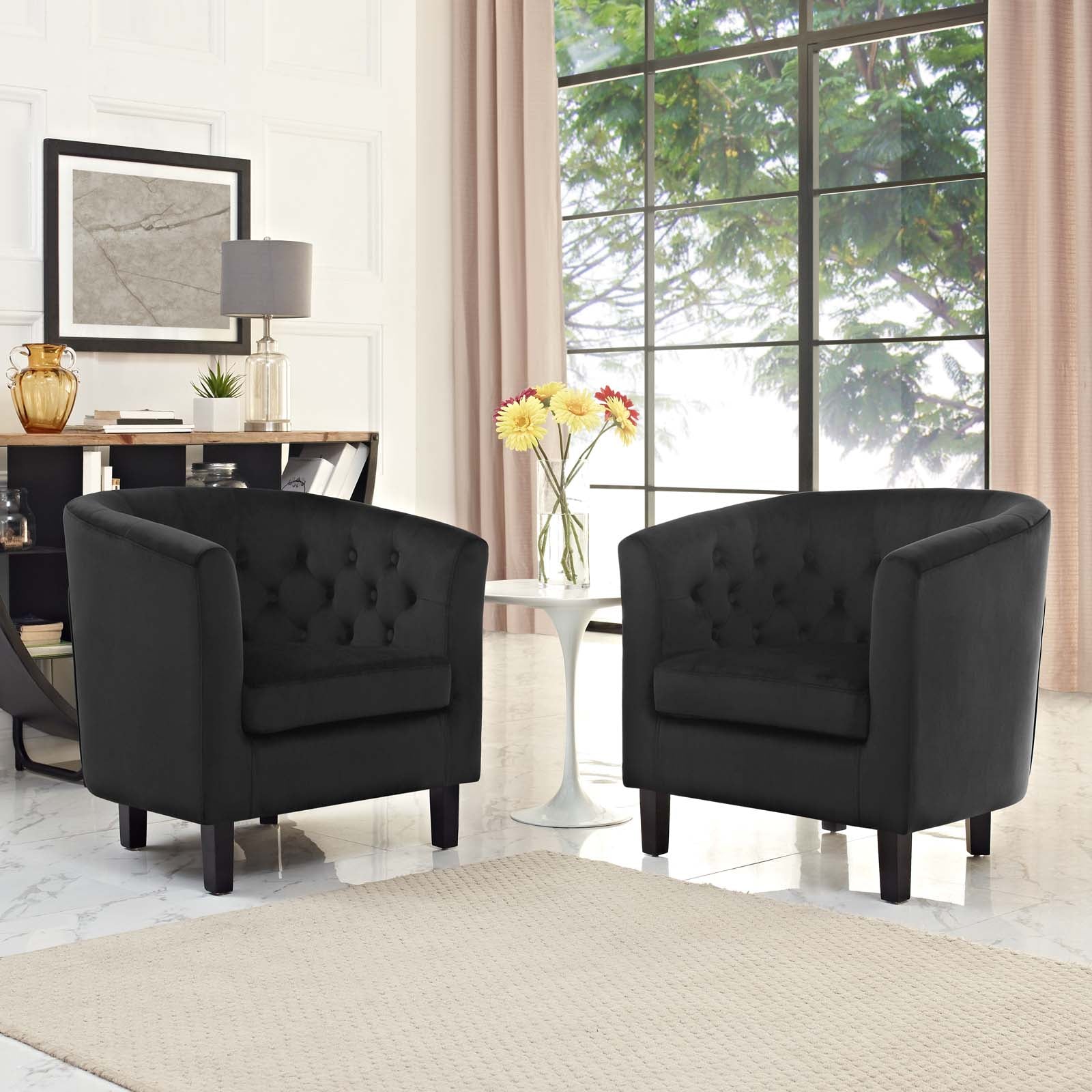 Modway Accent Chairs - Prospect 2 Piece Performance Velvet Armchair Set Black
