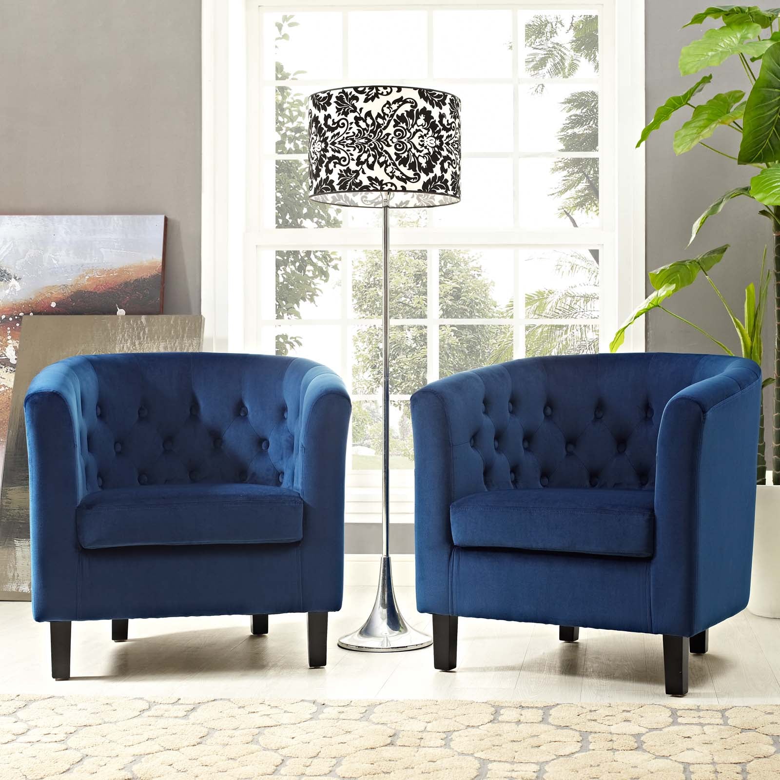 Modway Living Room Sets - Prospect 2 Piece Performance Velvet Armchair Set Navy
