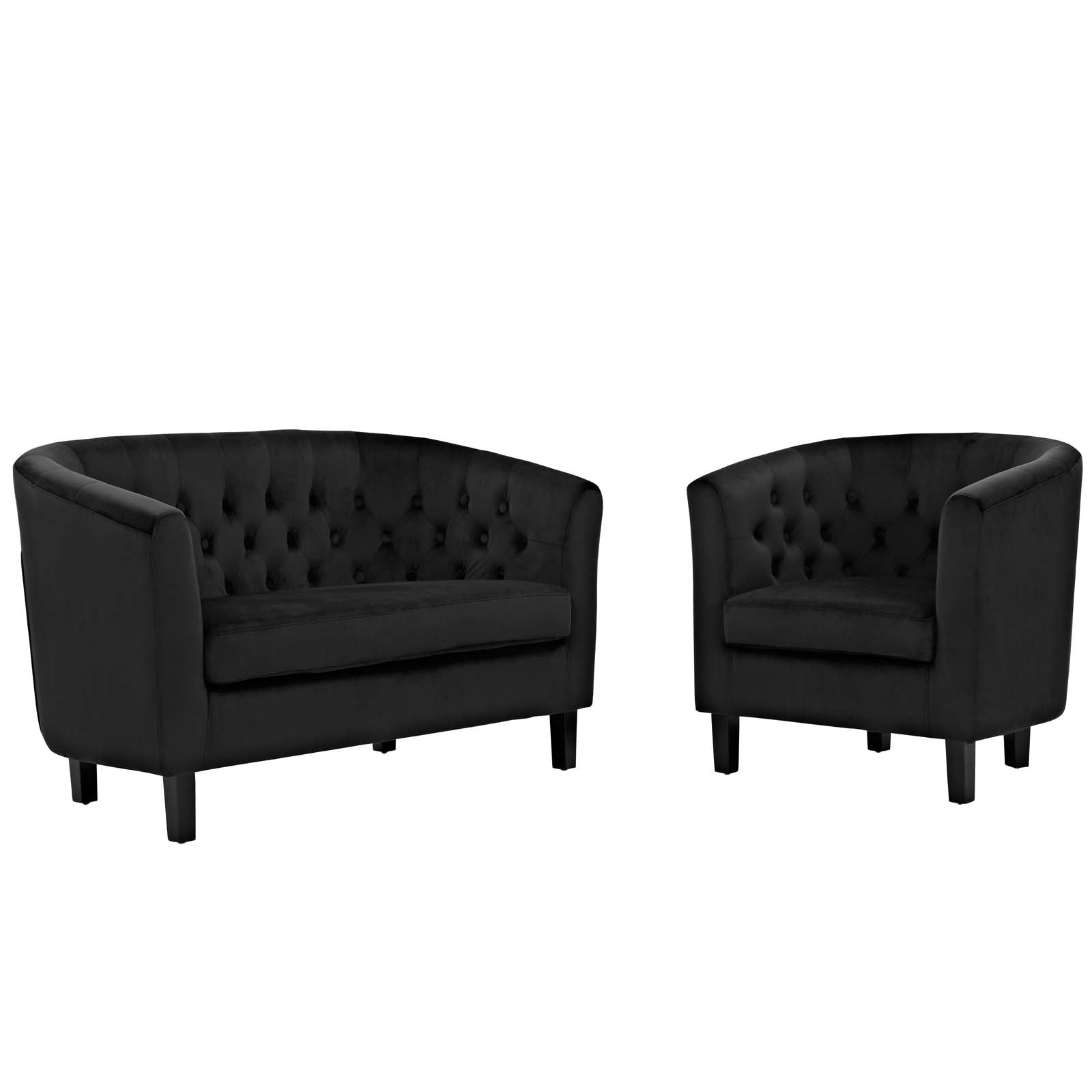 Modway Living Room Sets - Prospect 2 Piece Performance Velvet Loveseat and Armchair Set Black