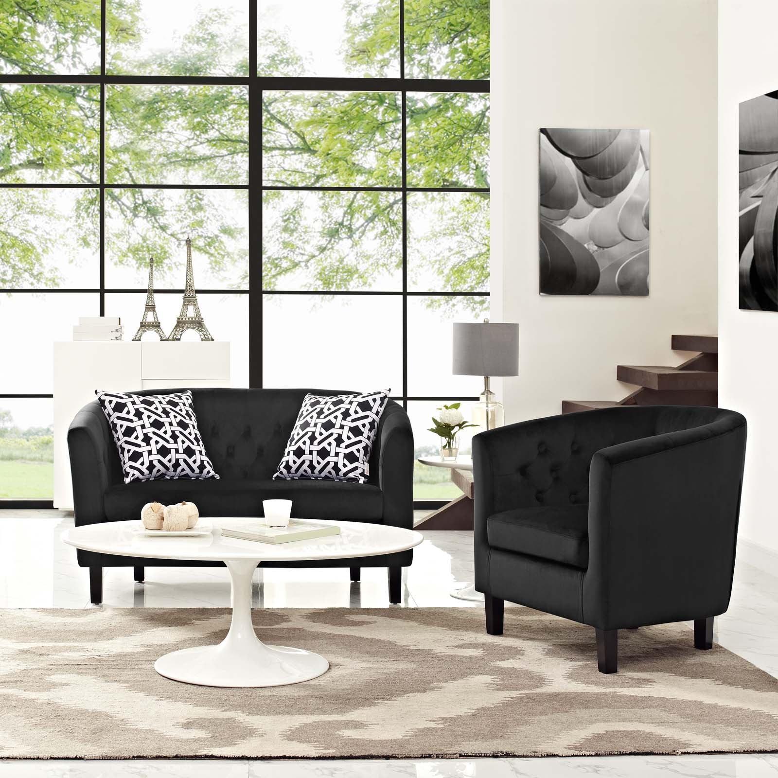 Modway Living Room Sets - Prospect 2 Piece Performance Velvet Loveseat and Armchair Set Black