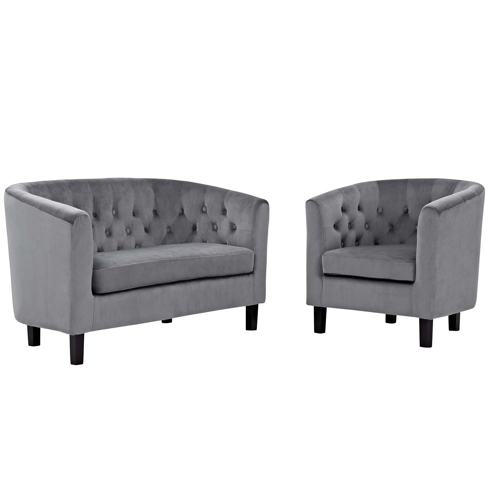 Modway Living Room Sets - Prospect 2 Piece Performance Velvet Loveseat and Armchair Set Gray