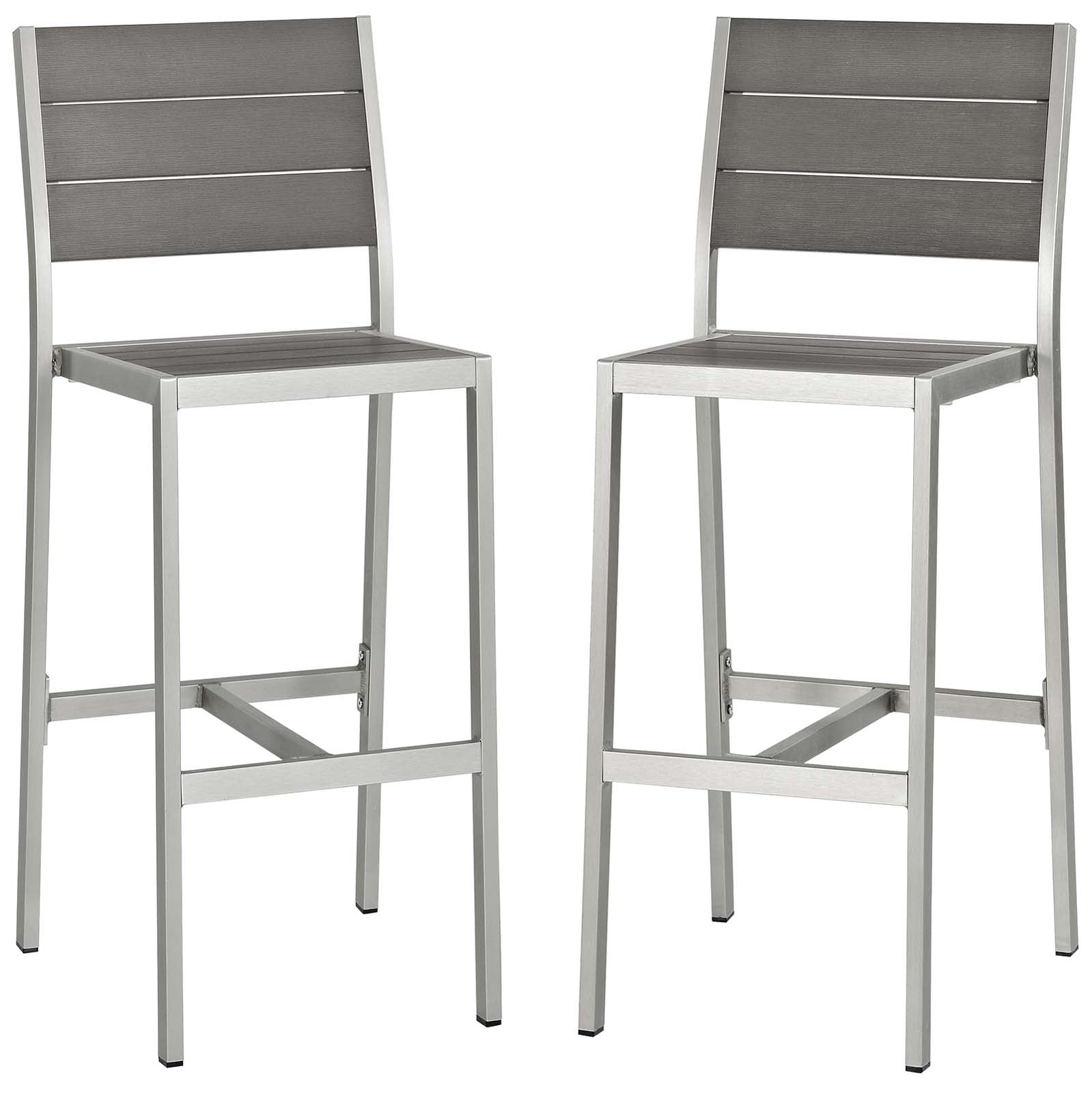 Modway Outdoor Barstools - Shore Armless Bar Stool Outdoor Patio Aluminum Silver Gray ( Set of 2 )