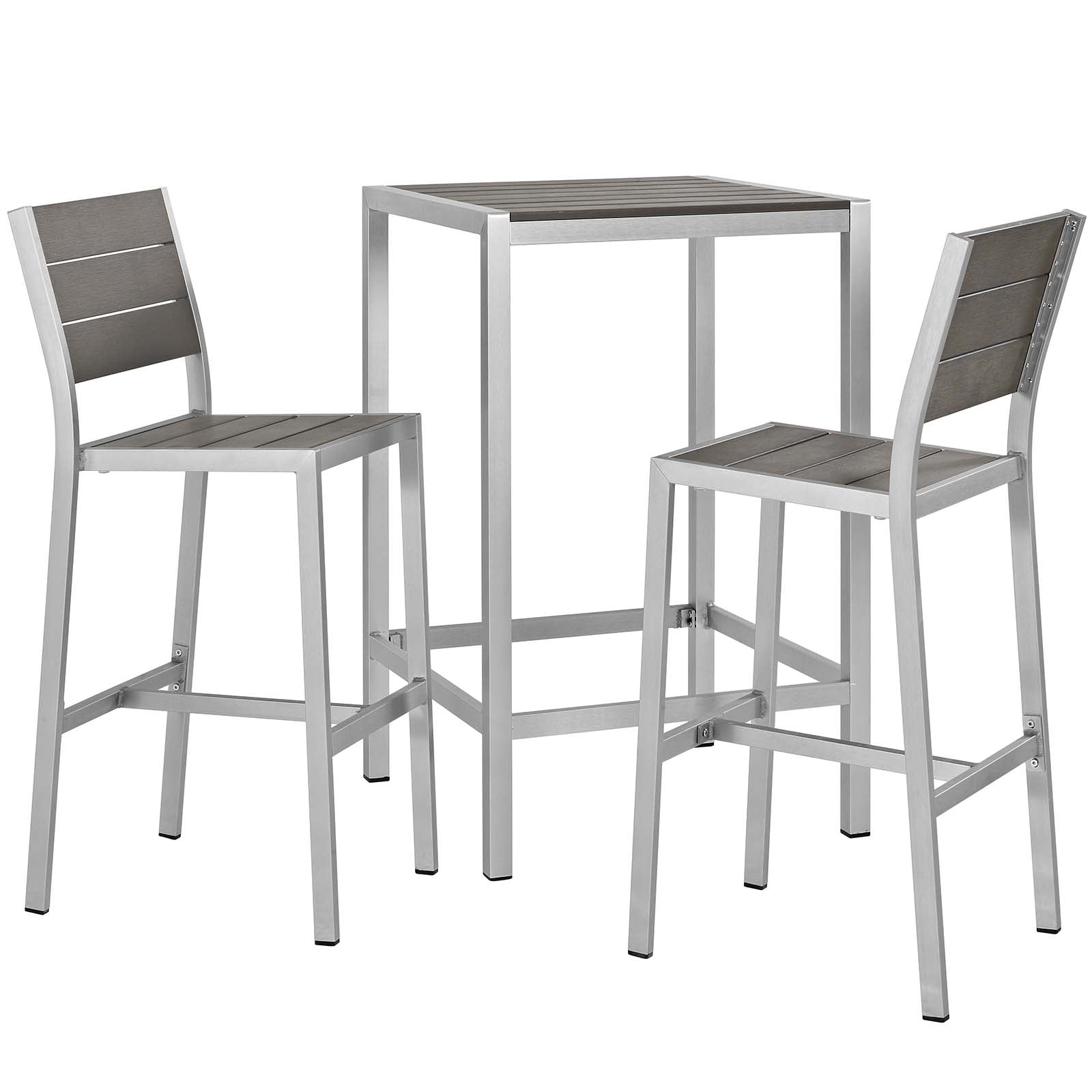 Modway Outdoor Dining Sets - Shore 18" Outdoor Pub Set for 2 Silver & Gray