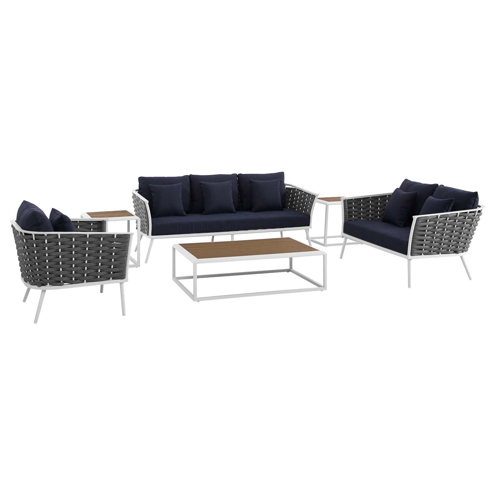 Modway Outdoor Conversation Sets - Stance 6 Piece Outdoor 139.5"W & 87 D Patio Sectional Sofa Set White