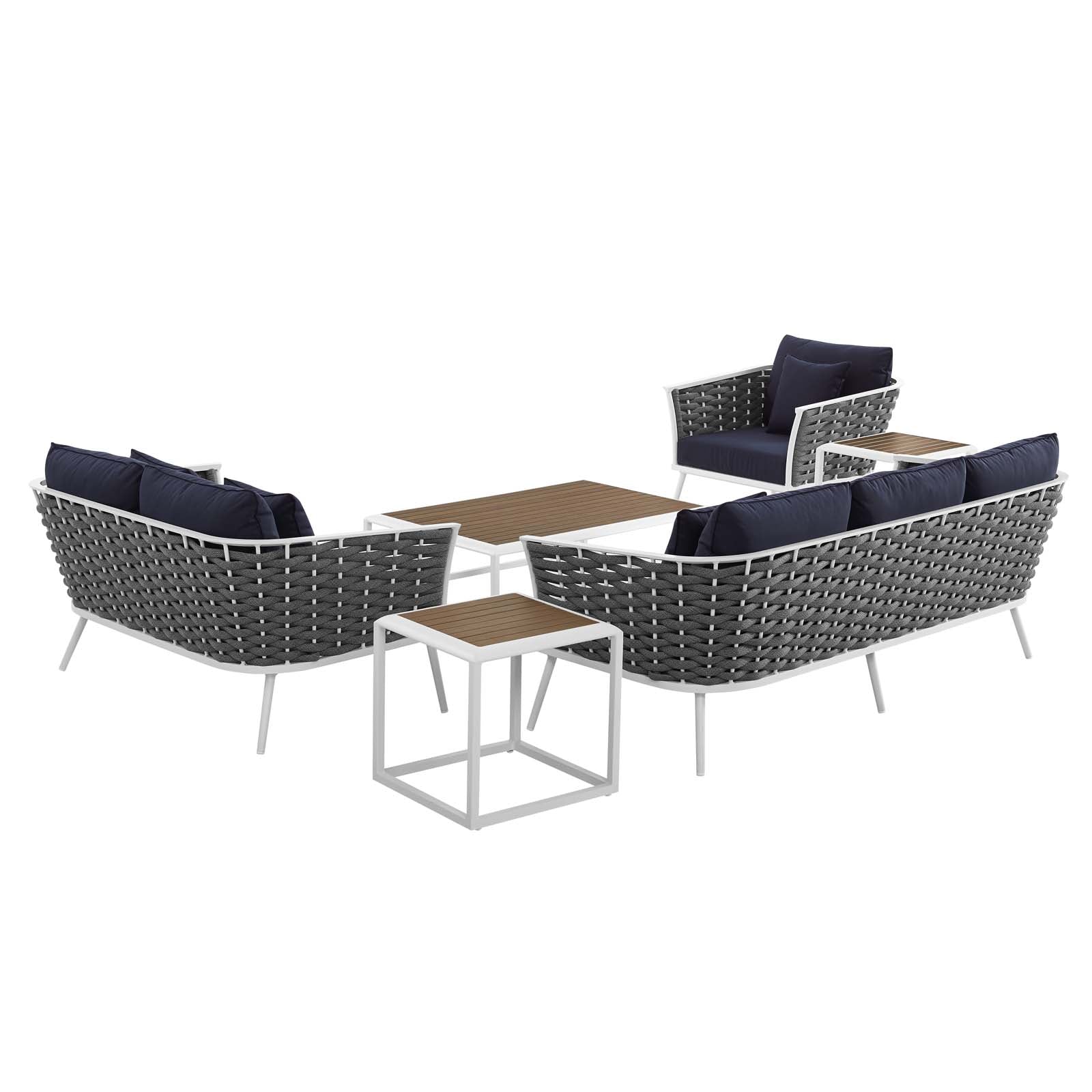 Modway Outdoor Conversation Sets - Stance 6 Piece Outdoor 139.5"W & 87 D Patio Sectional Sofa Set White