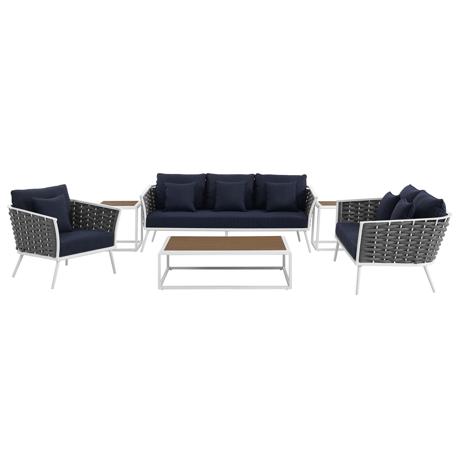 Modway Outdoor Conversation Sets - Stance 6 Piece Outdoor 139.5"W & 87 D Patio Sectional Sofa Set White