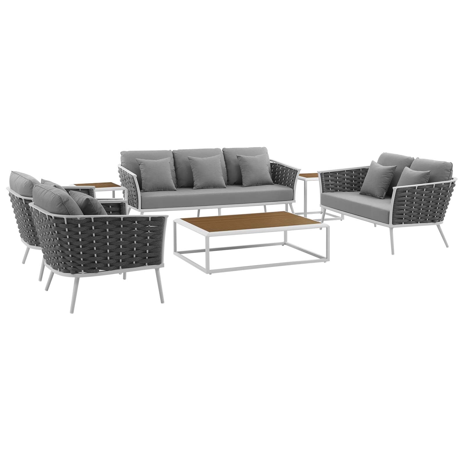 Stance 7 Piece Outdoor Patio Aluminum Sectional Sofa Set White Gray