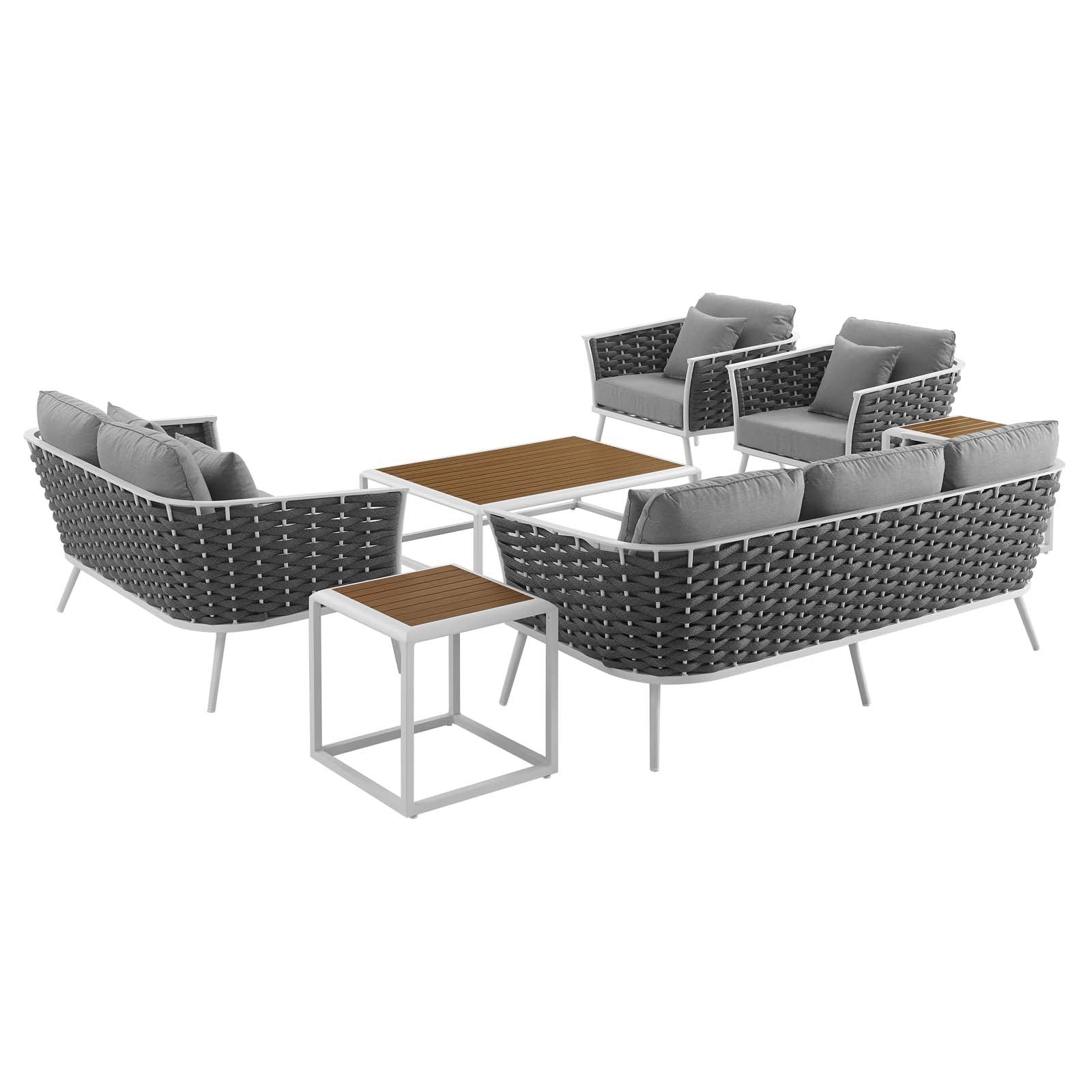 Stance 7 Piece Outdoor Patio Aluminum Sectional Sofa Set White Gray