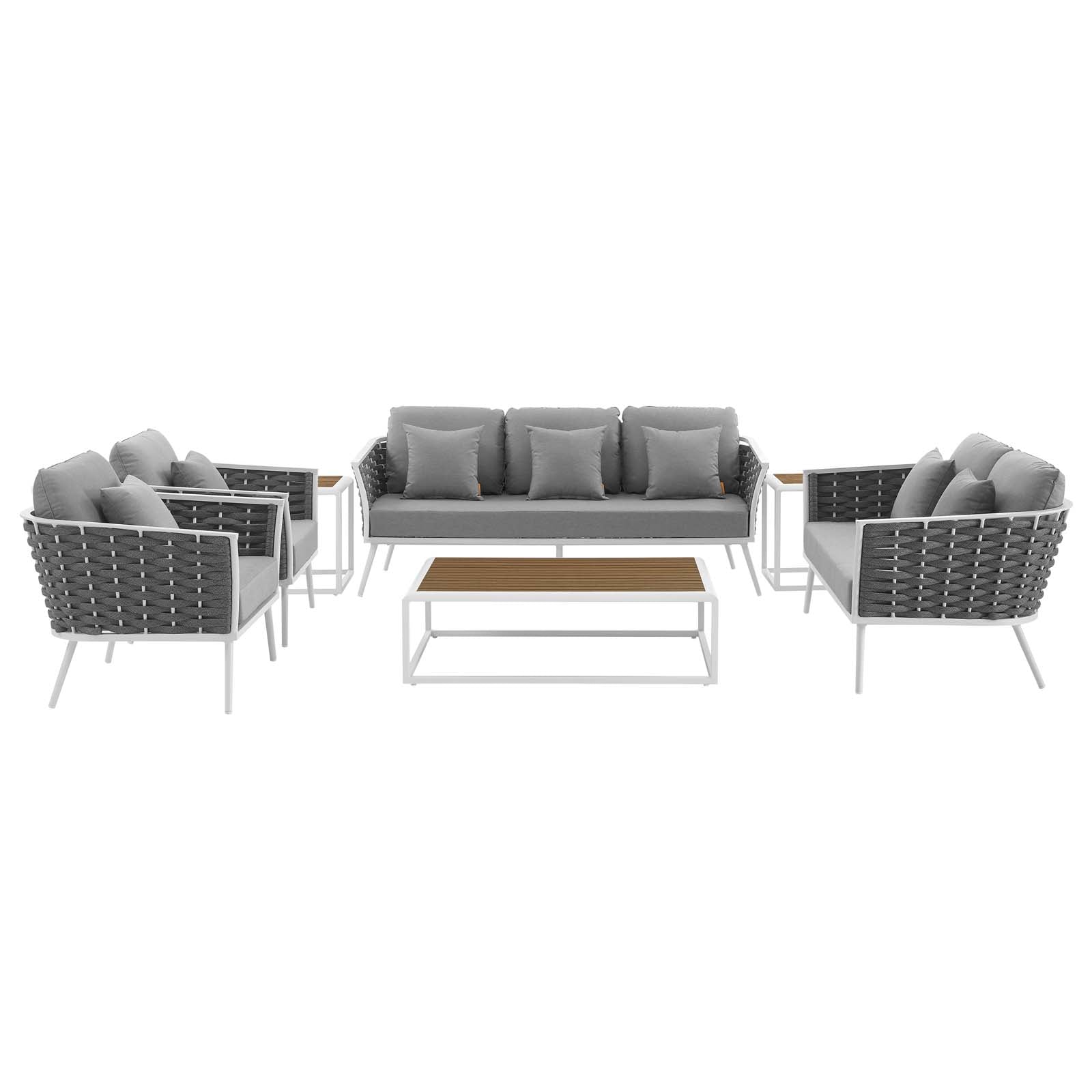 Stance 7 Piece Outdoor Patio Aluminum Sectional Sofa Set White Gray