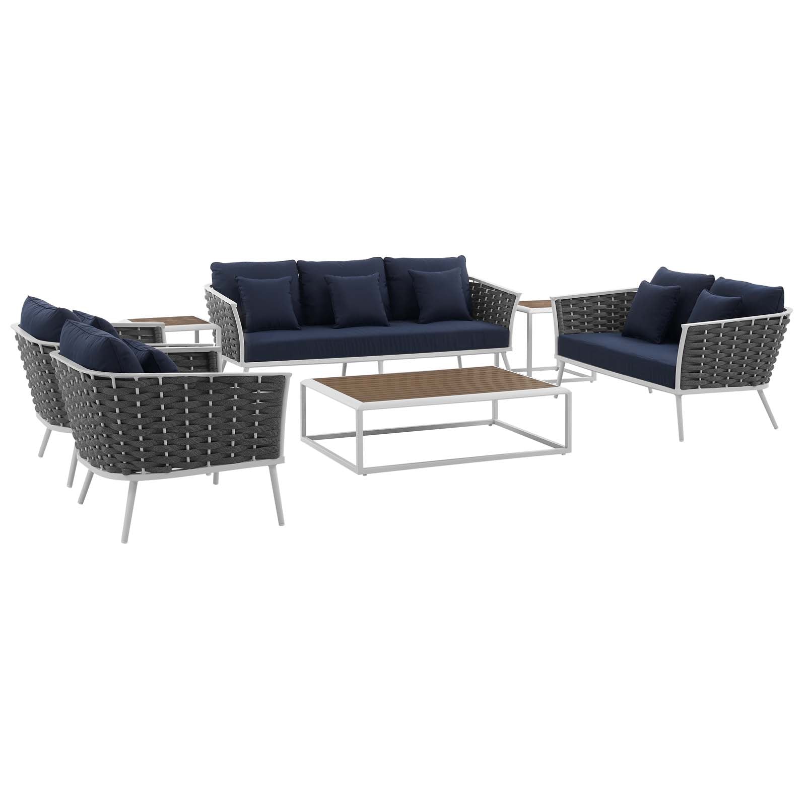 Stance 7 Piece Outdoor Patio Aluminum Sectional Sofa Set White Navy